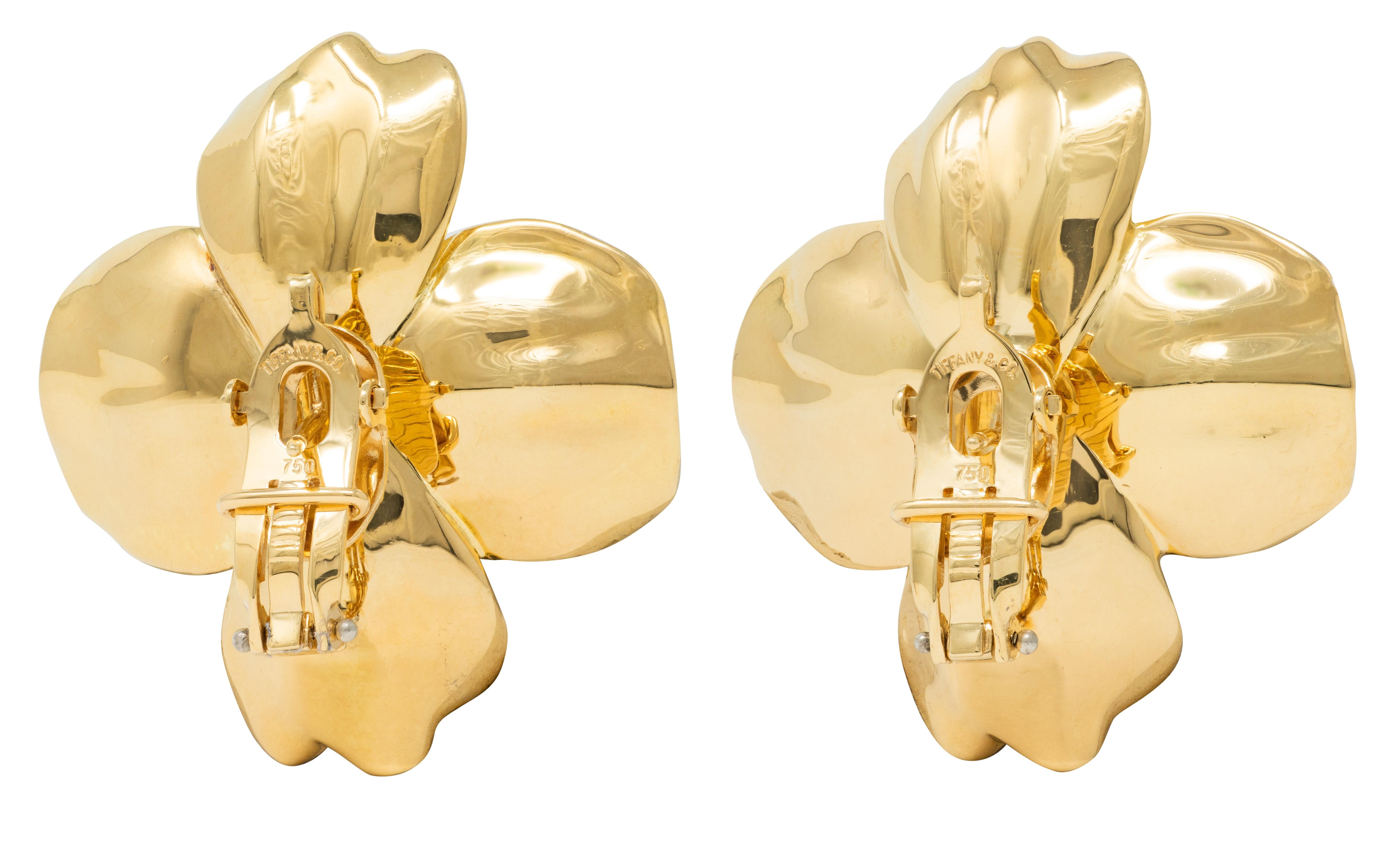 Tiffany & Co. 2000's Diamond 18 Karat Yellow Gold Dogwood Flower Earrings