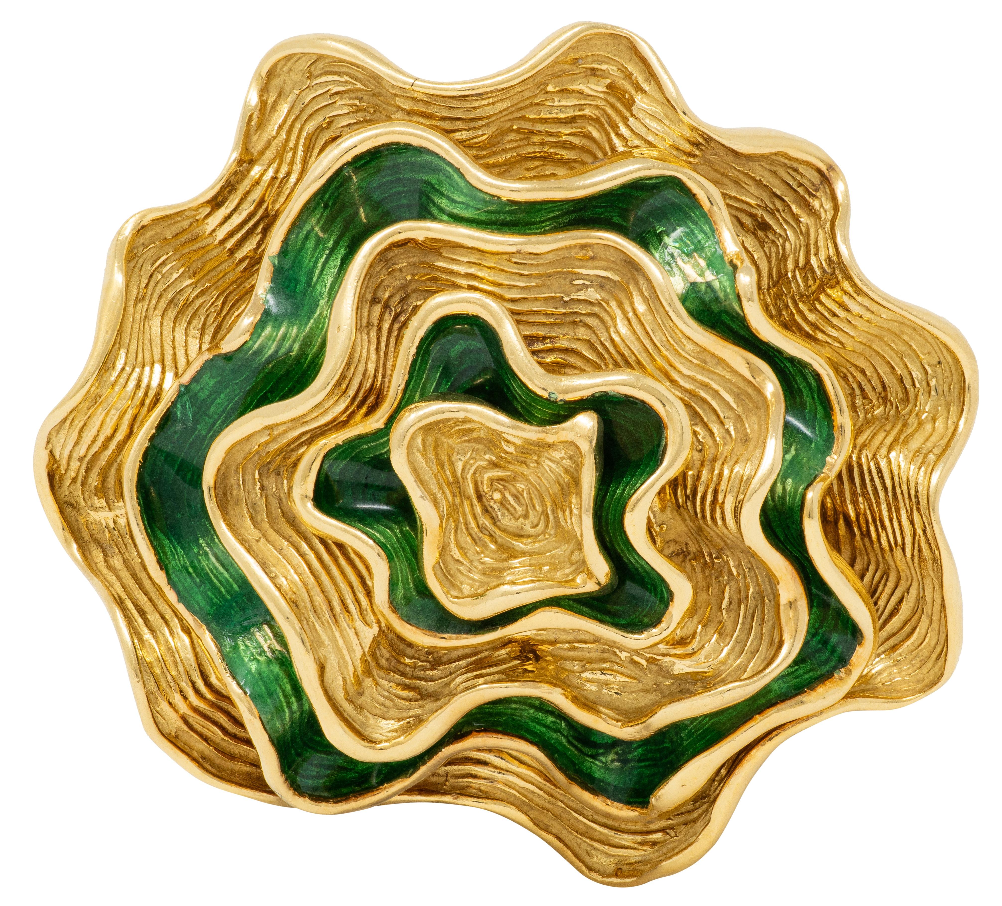 Tiffany & Co. 1960's Enamel 18 Karat Yellow Gold Vintage Brooch