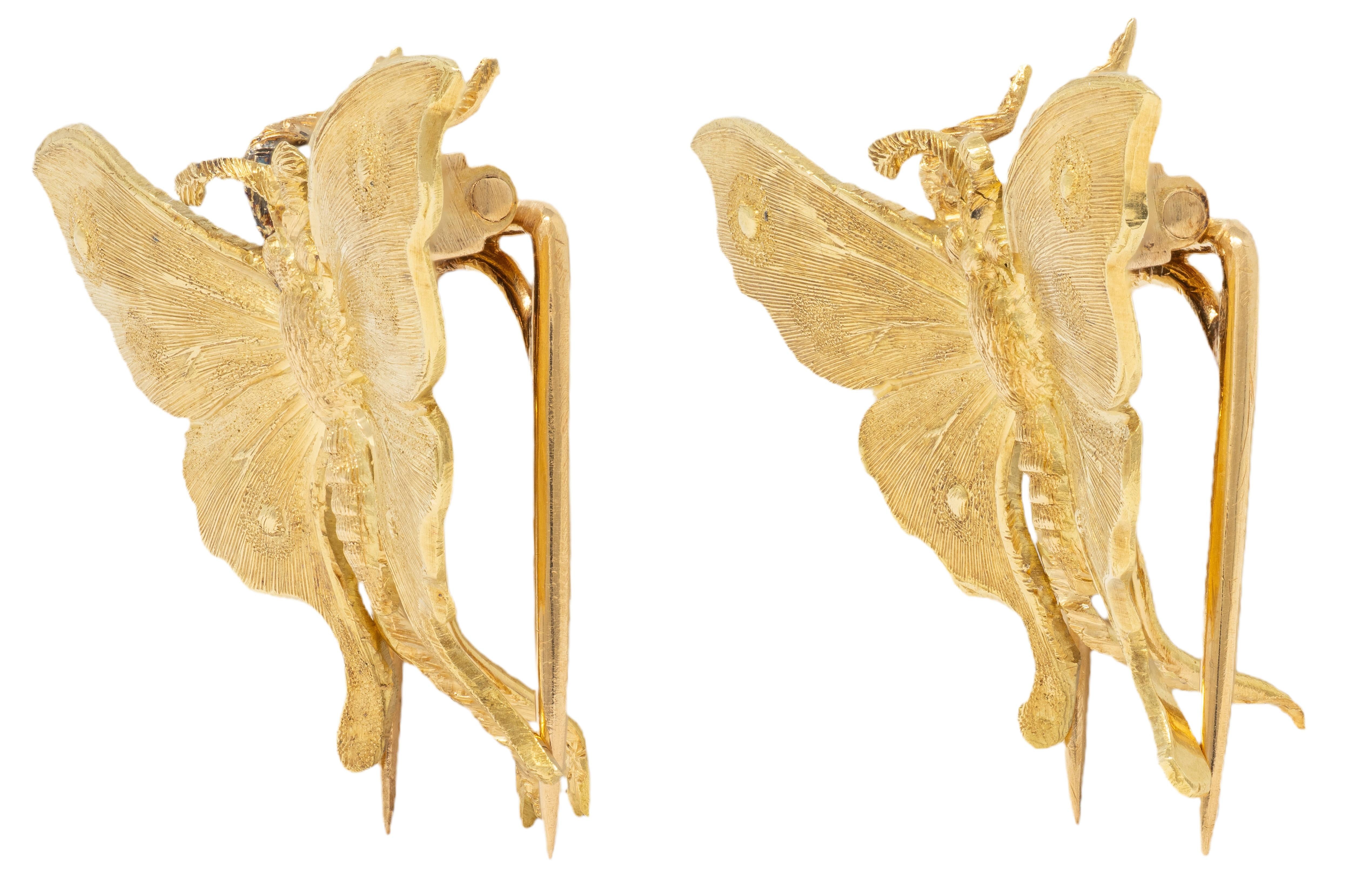 Mario Buccellati 1960's 18 Karat Yellow Gold Vintage Butterfly Brooch Clips
