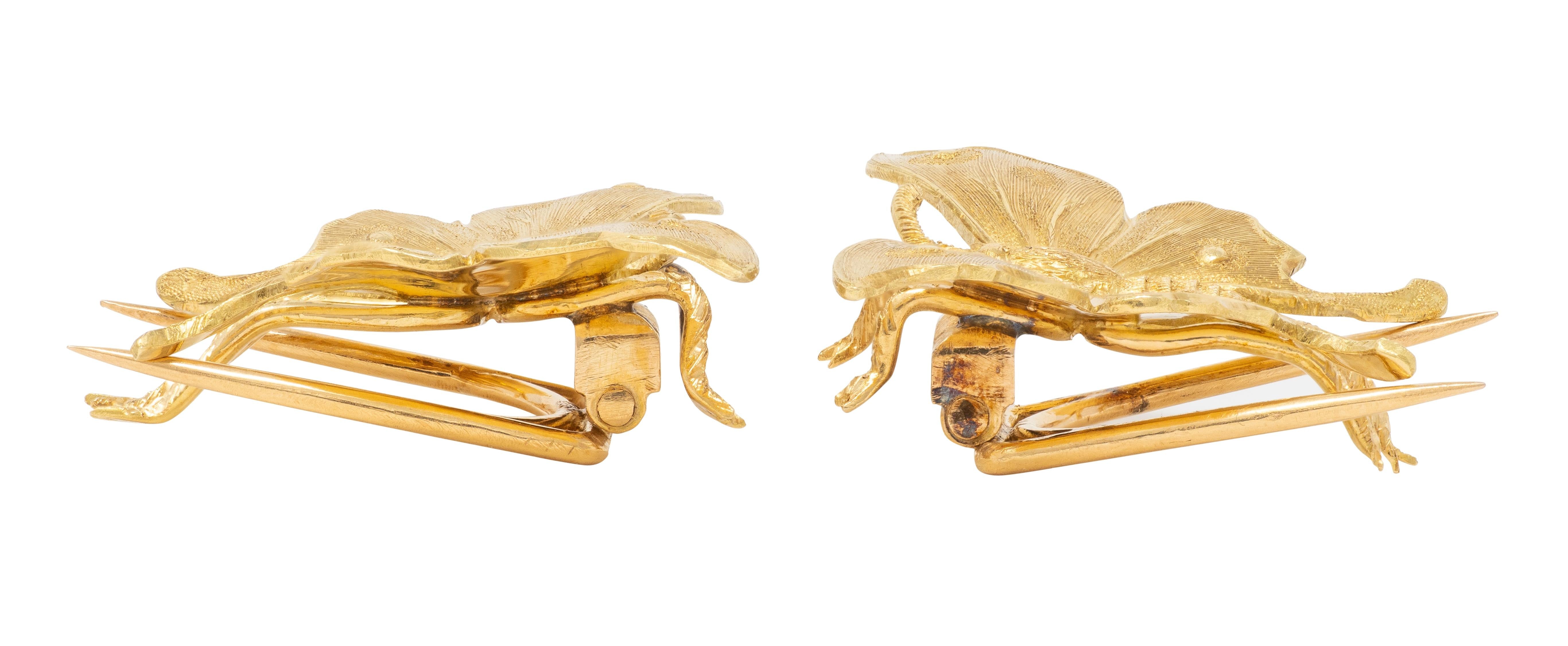 Mario Buccellati 1960's 18 Karat Yellow Gold Vintage Butterfly Brooch Clips
