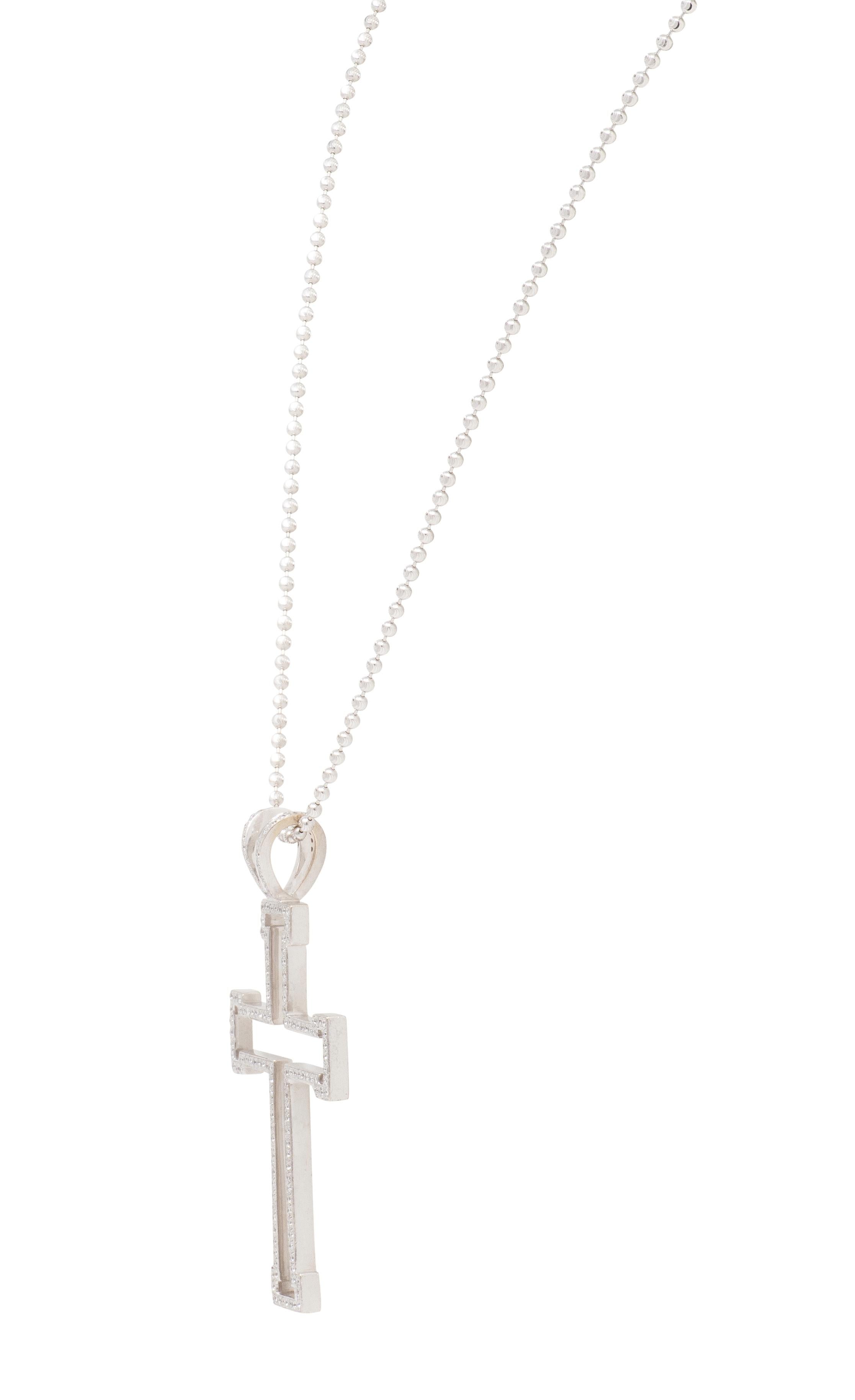 Theo Fennell Contemporary Diamond 18 Karat White Gold Cross Pendant Necklace