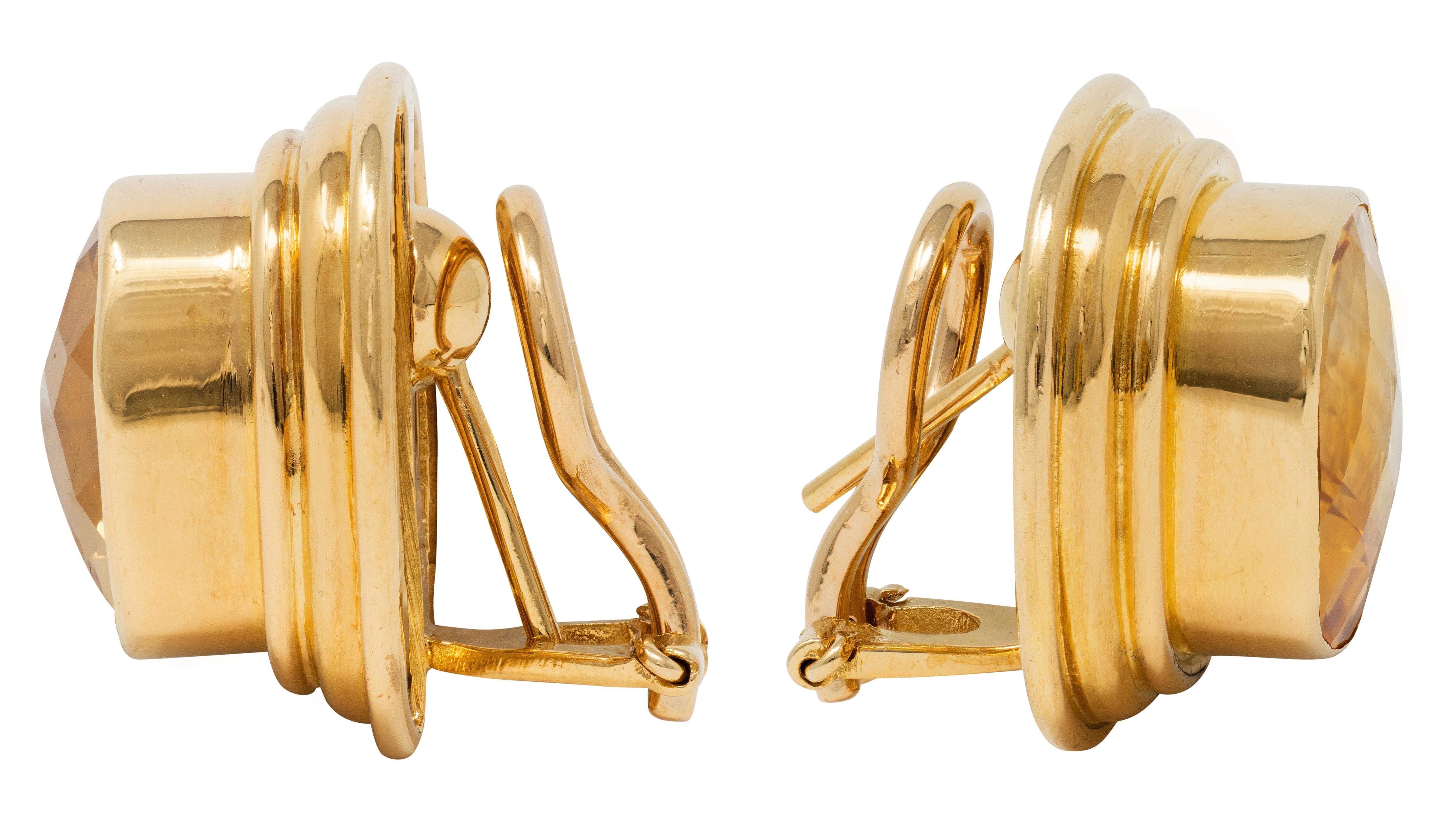 Elizabeth Locke 2000's Citrine 18 Karat Yellow Gold Cushion Earrings