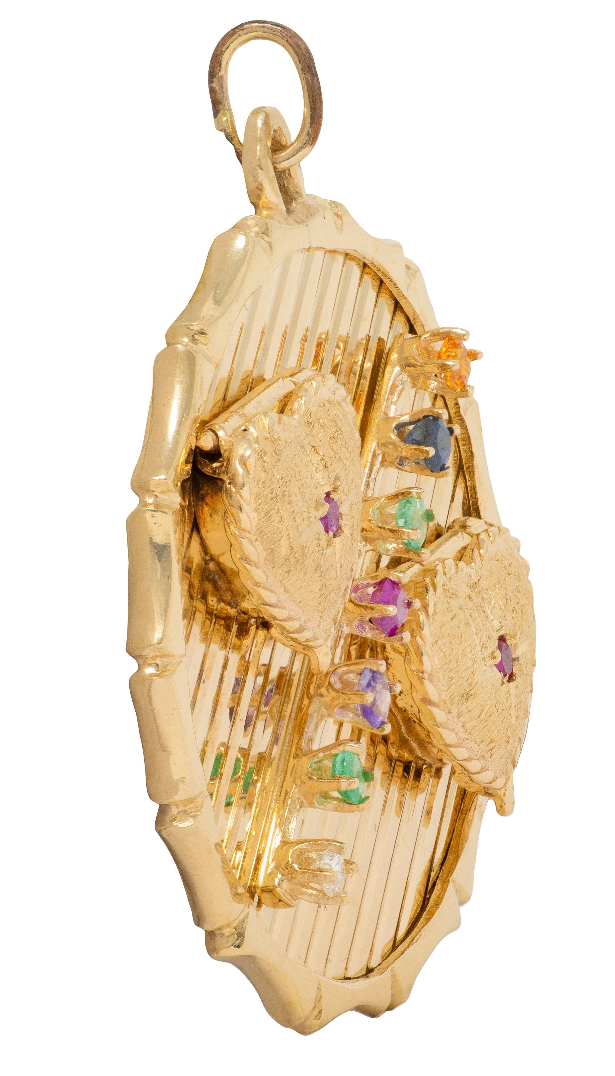 1950's Multi-Gem 14 Karat Yellow Gold Vintage Dearest Locket Heart Pendant