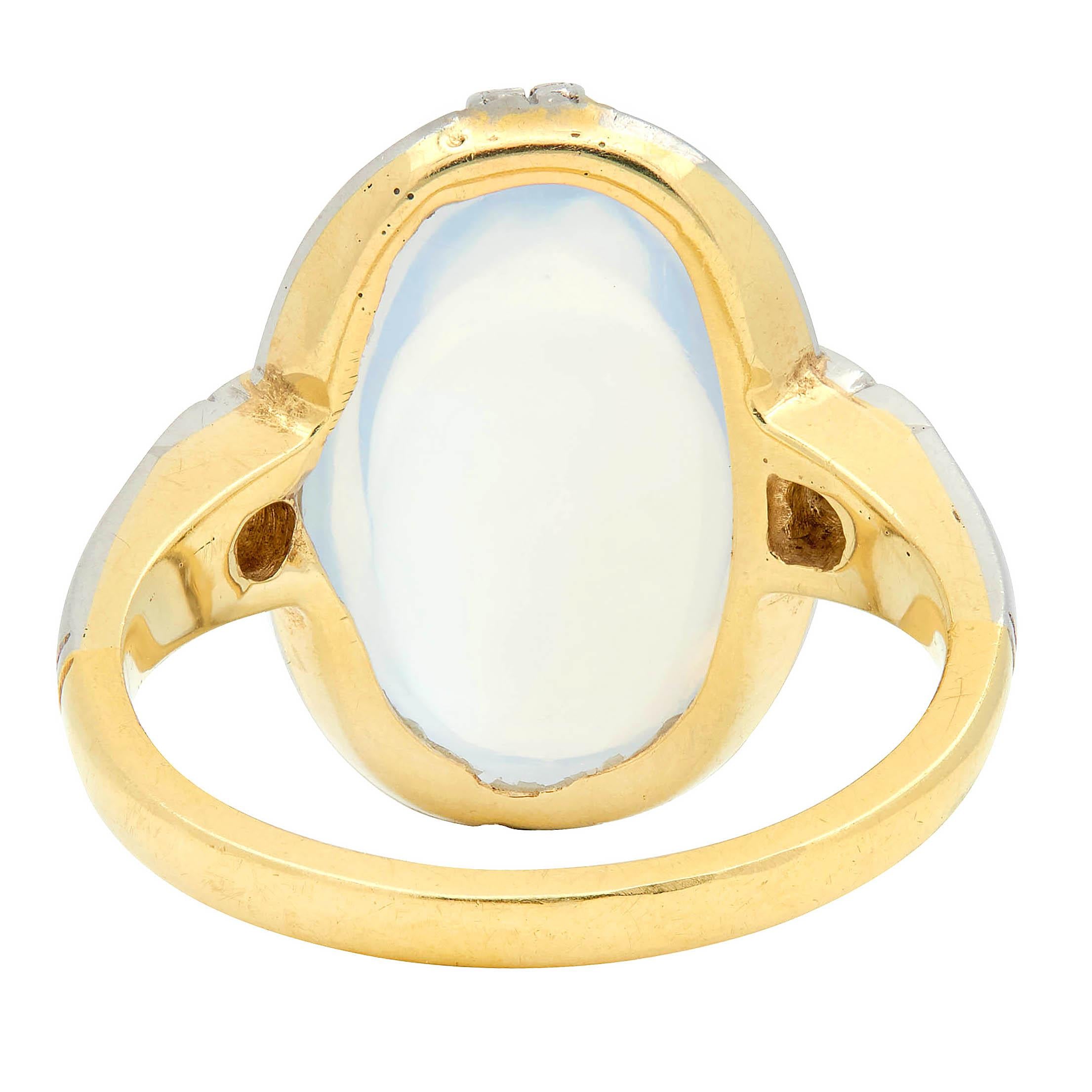 Art Deco Moonstone Diamond Platinum 18 Karat Yellow Gold Antique Dinner Ring