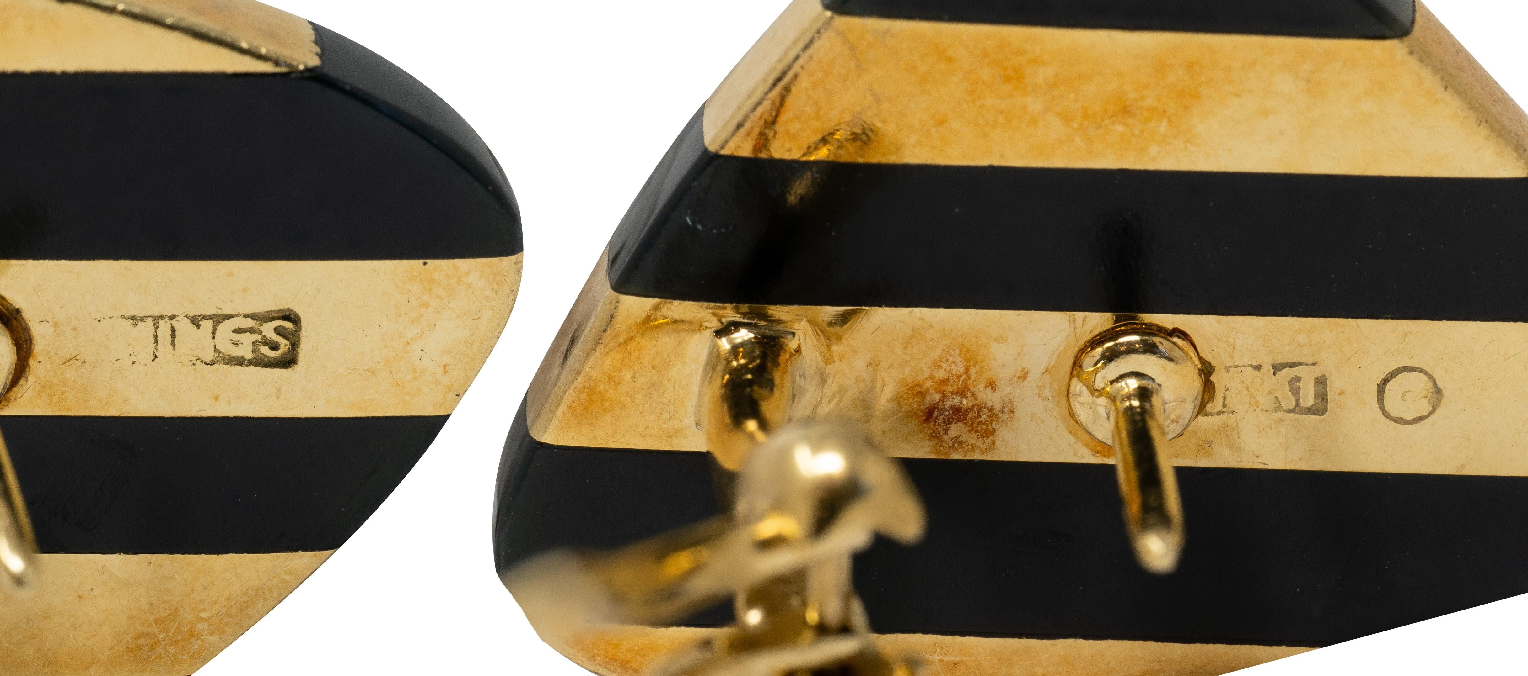 Angela Cummings 1980's Onyx 18 Karat Yellow Gold Vintage Inlay Stripe Earrings