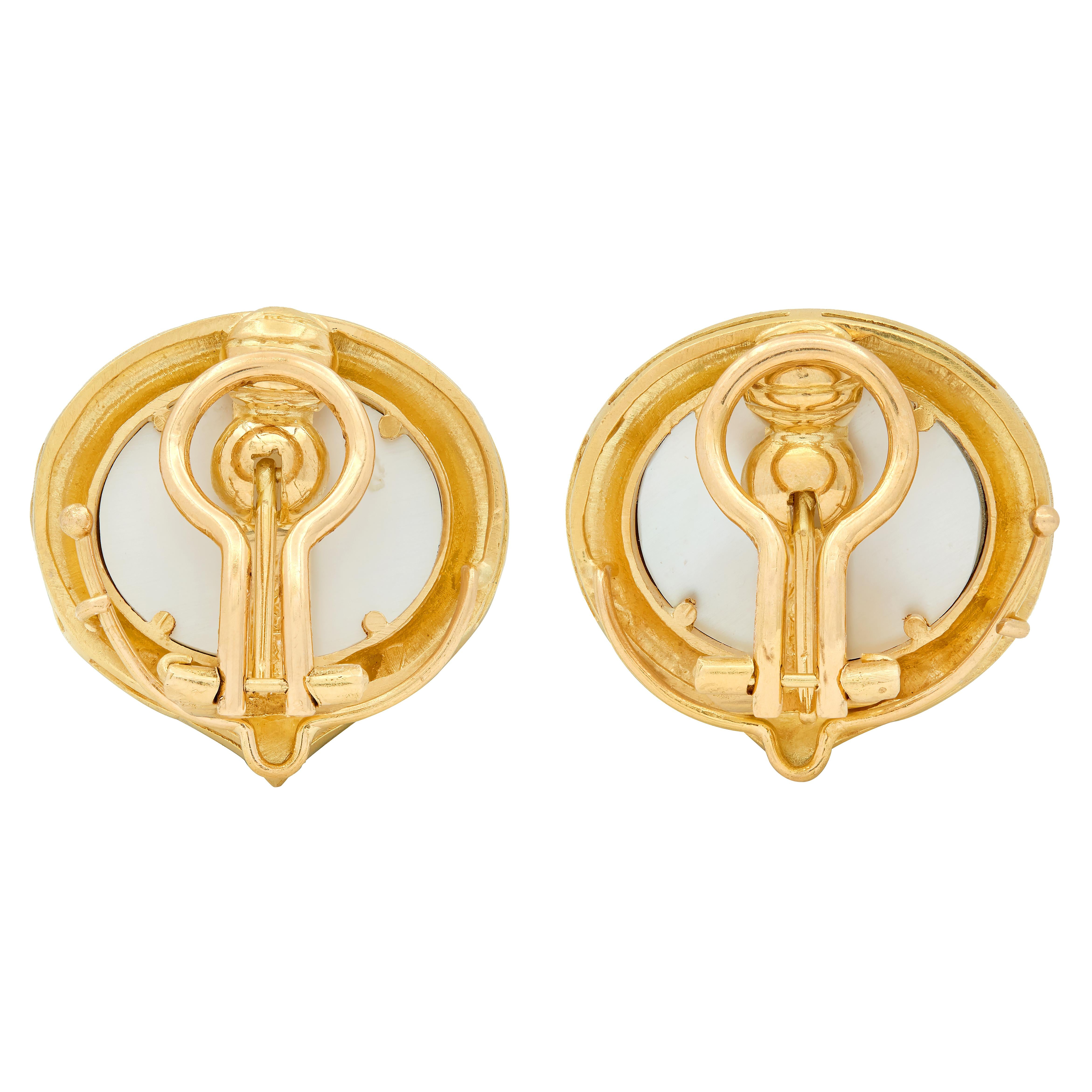 Elizabeth Locke 1980's Venetian Glass 18 Yellow Gold Vintage Intaglio Earrings