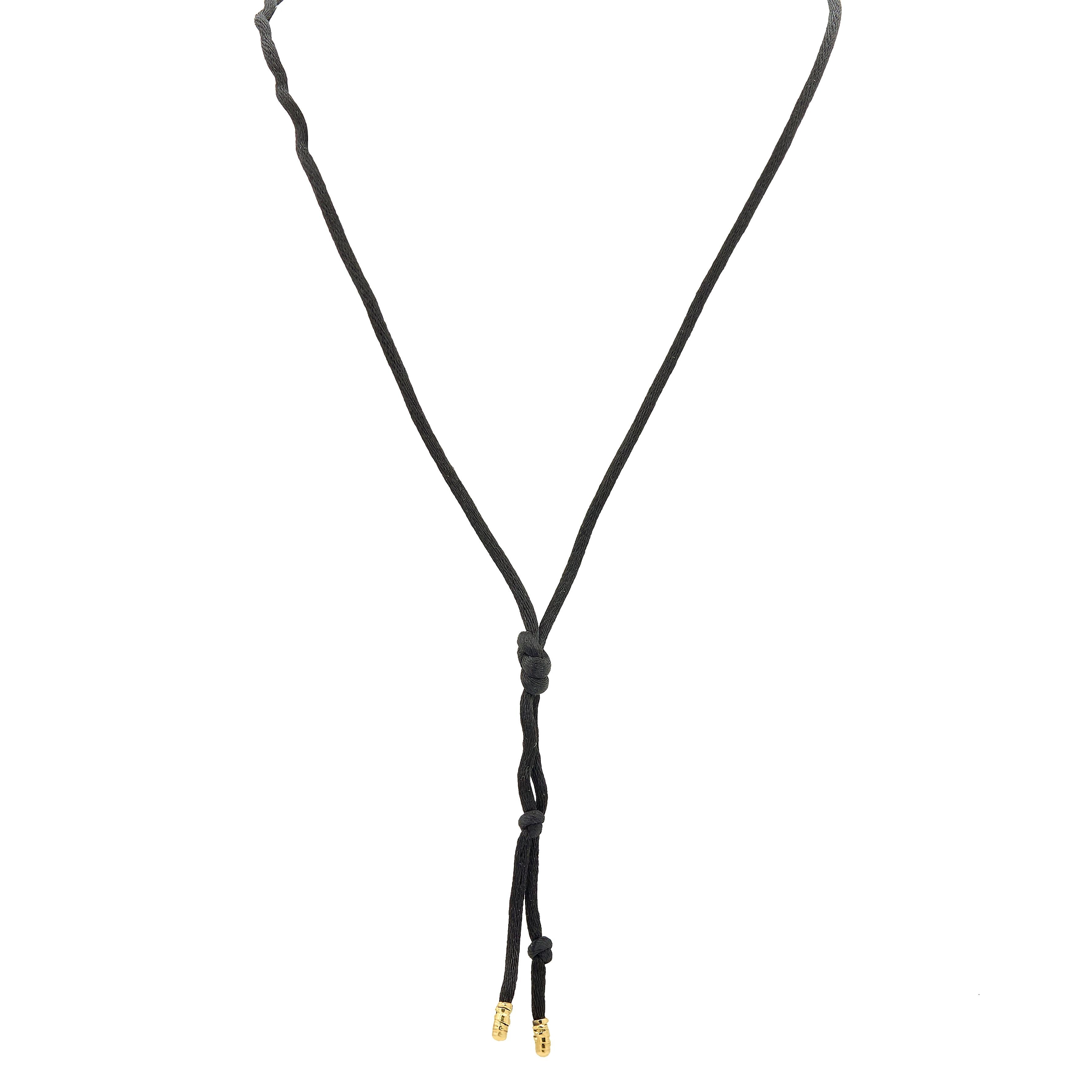 Orlandini 2000's Diamond 18 Karat Two-Tone Gold Hoop Pendant Silk Cord Necklace