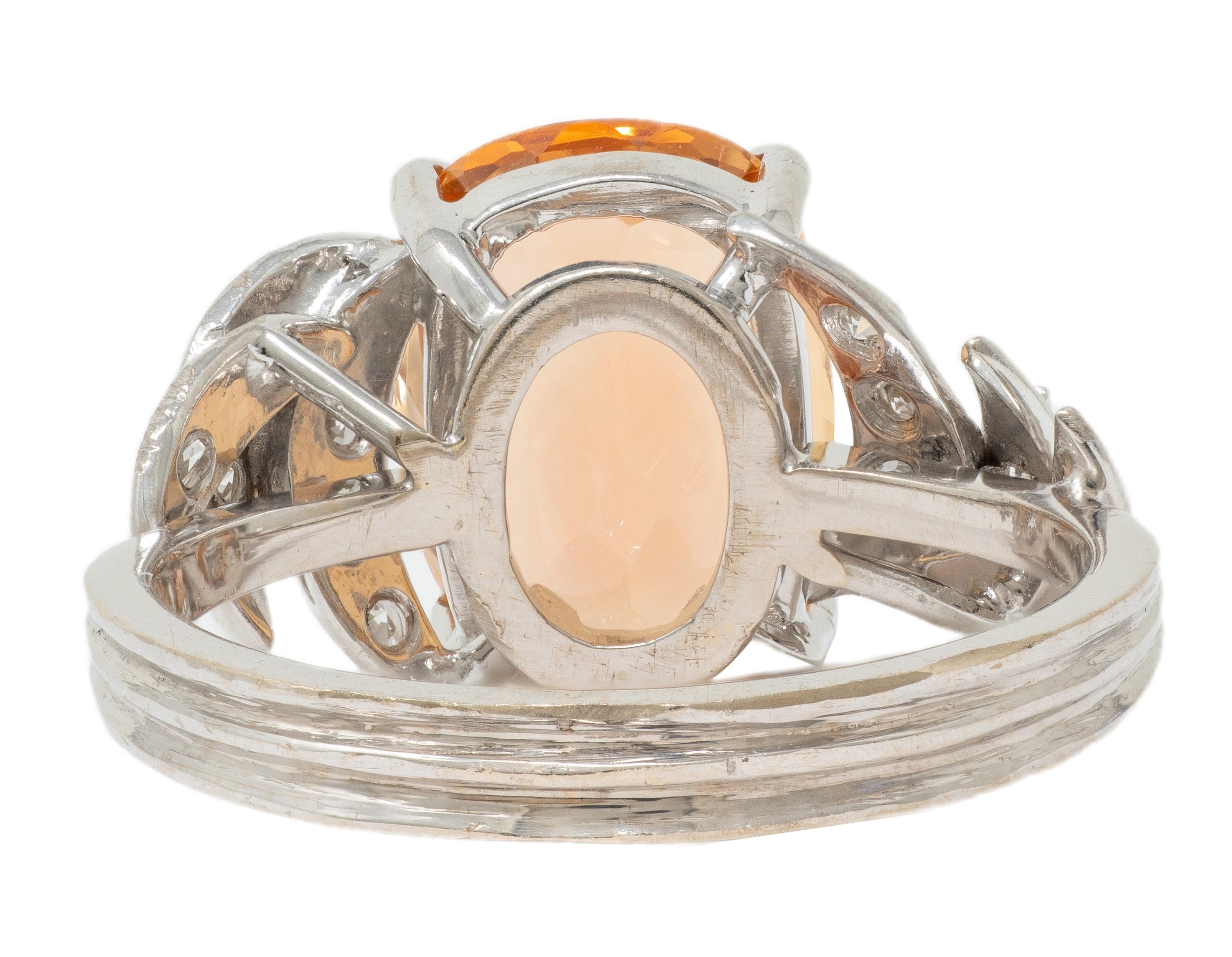 H. Stern 1950's Orange Topaz Diamond 18 Karat White Gold Vintage Fanning Ring