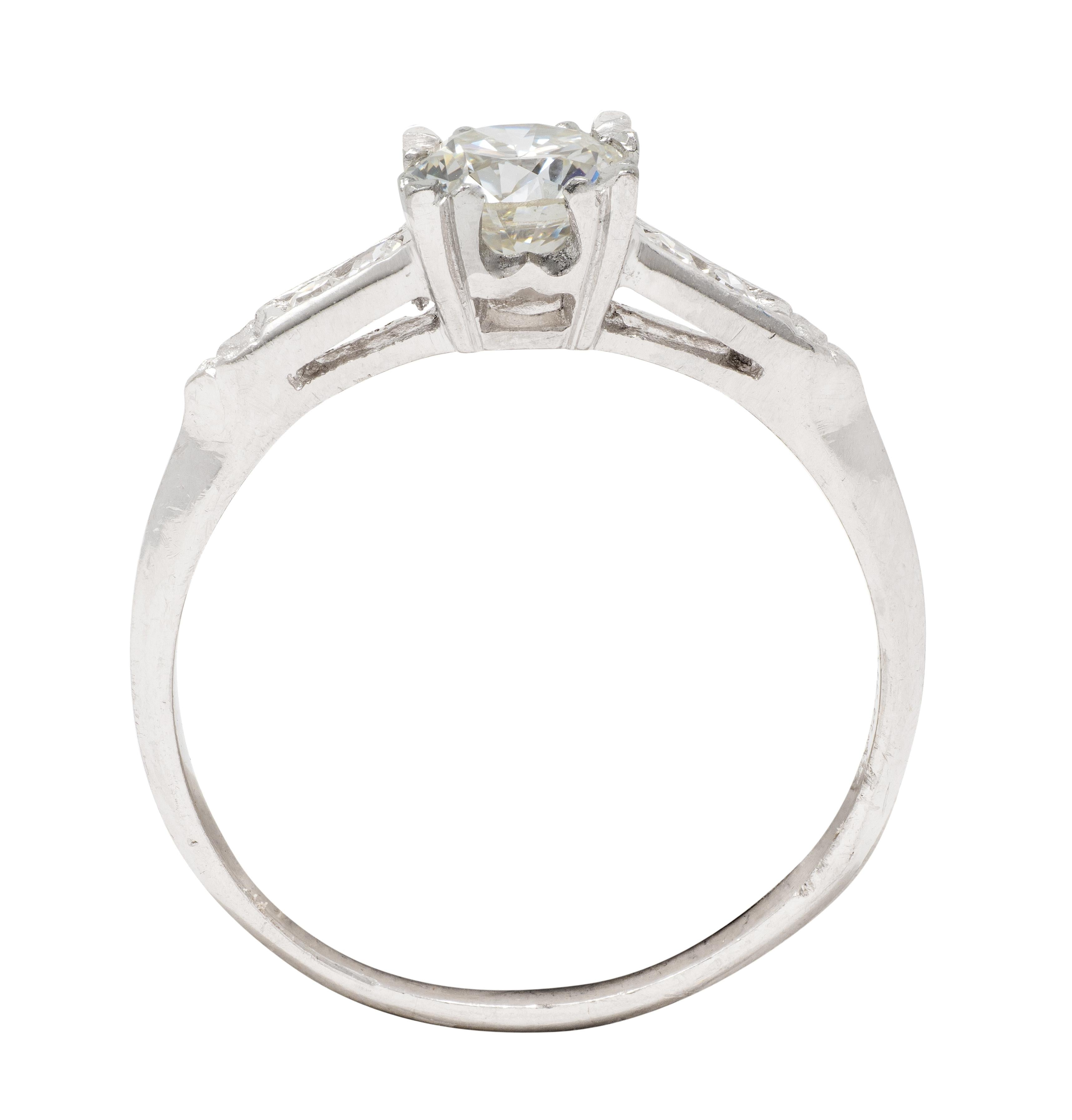 Mid-Century 0.94 CTW Transitional Cut Diamond Platinum Vintage Engagement Ring