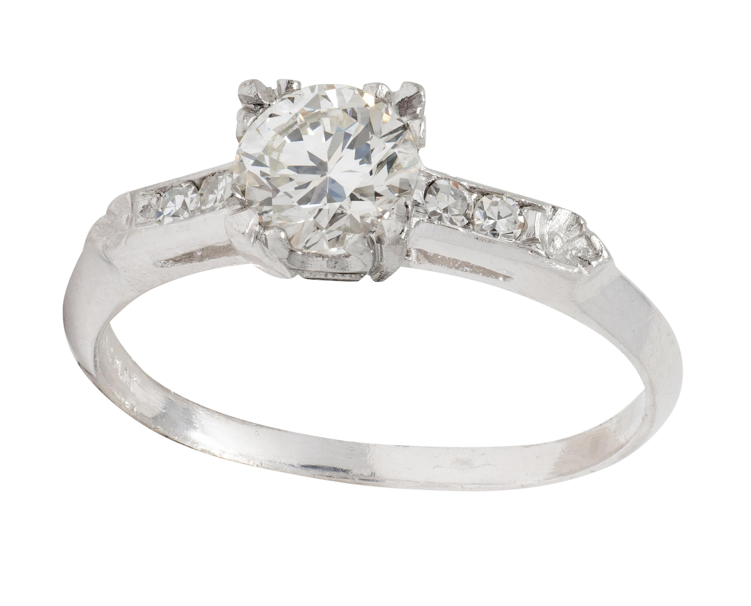 Mid-Century 0.94 CTW Transitional Cut Diamond Platinum Vintage Engagement Ring