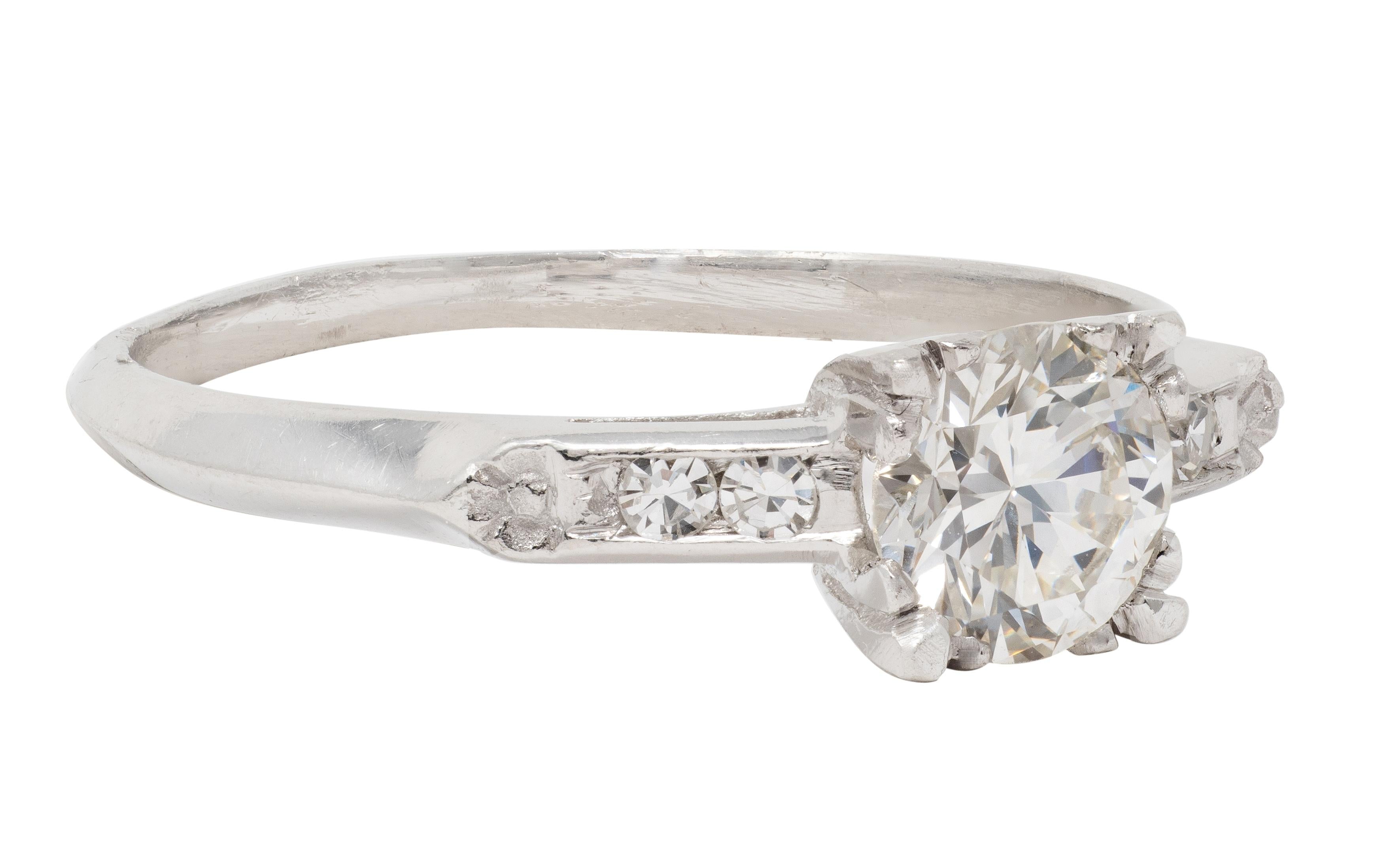 Mid-Century 0.94 CTW Transitional Cut Diamond Platinum Vintage Engagement Ring