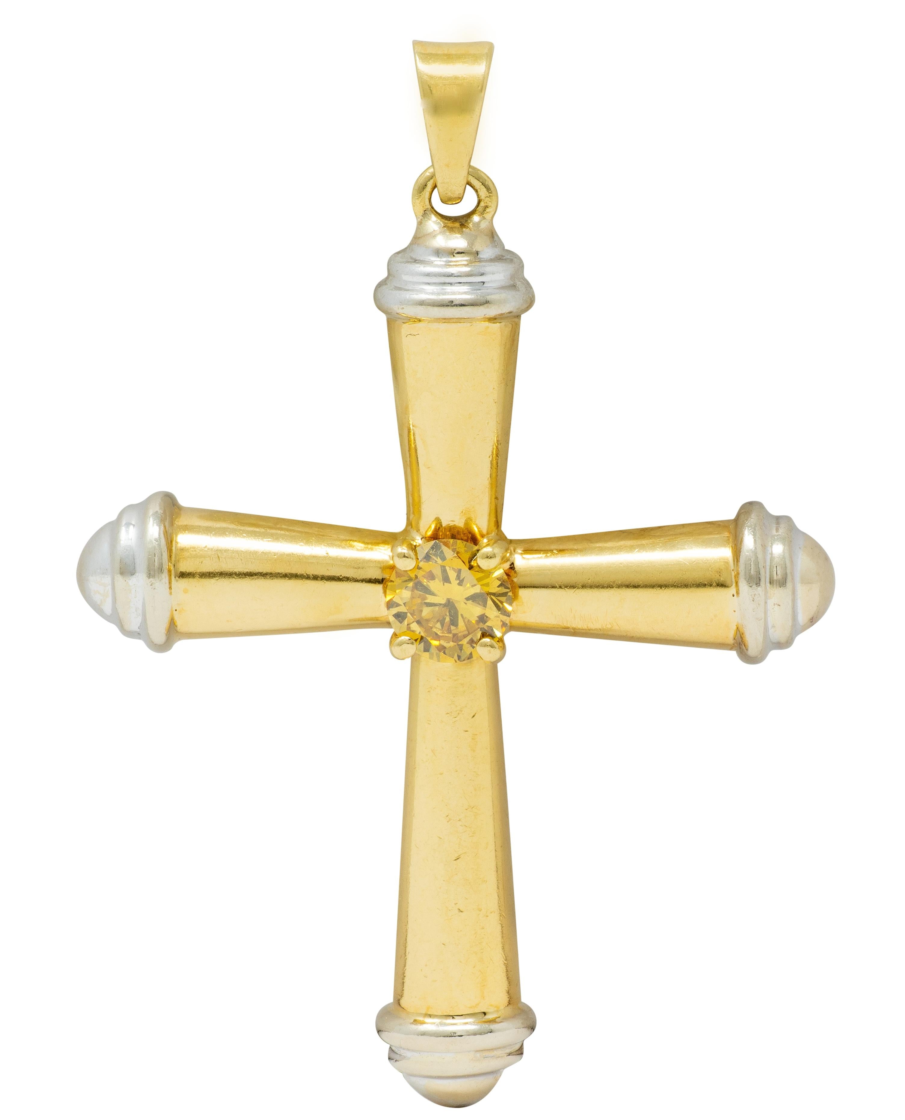 Tiffany & Co. 1990's Yellow Diamond Two-Tone 18 Karat Gold Vintage Cross Pendant