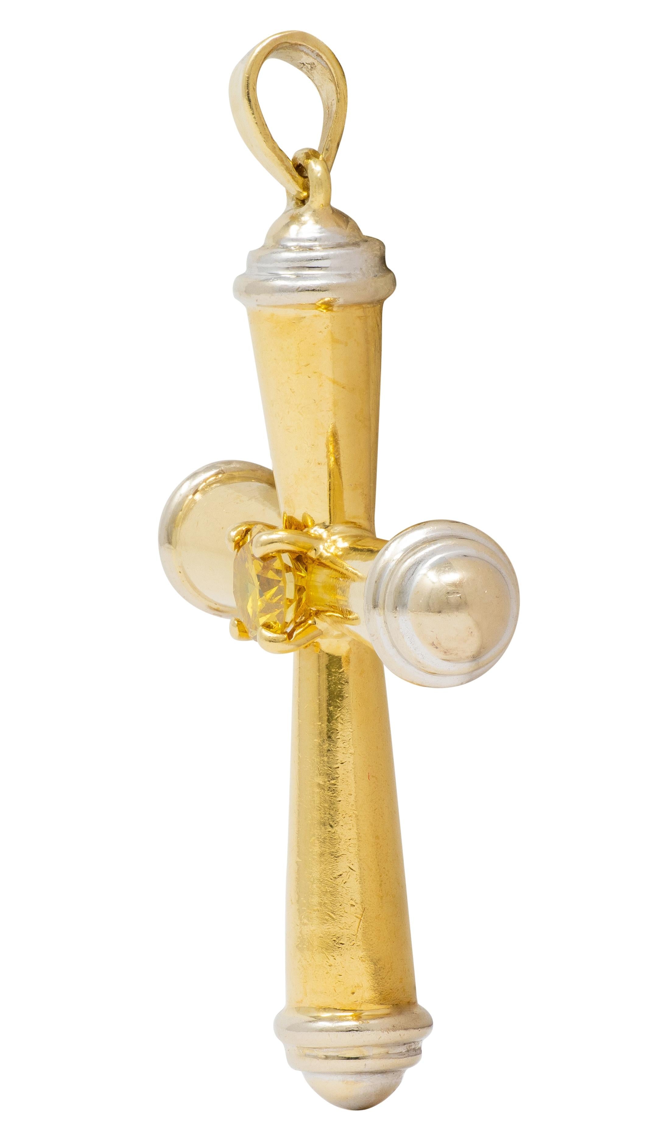 Tiffany & Co. 1990's Yellow Diamond Two-Tone 18 Karat Gold Vintage Cross Pendant