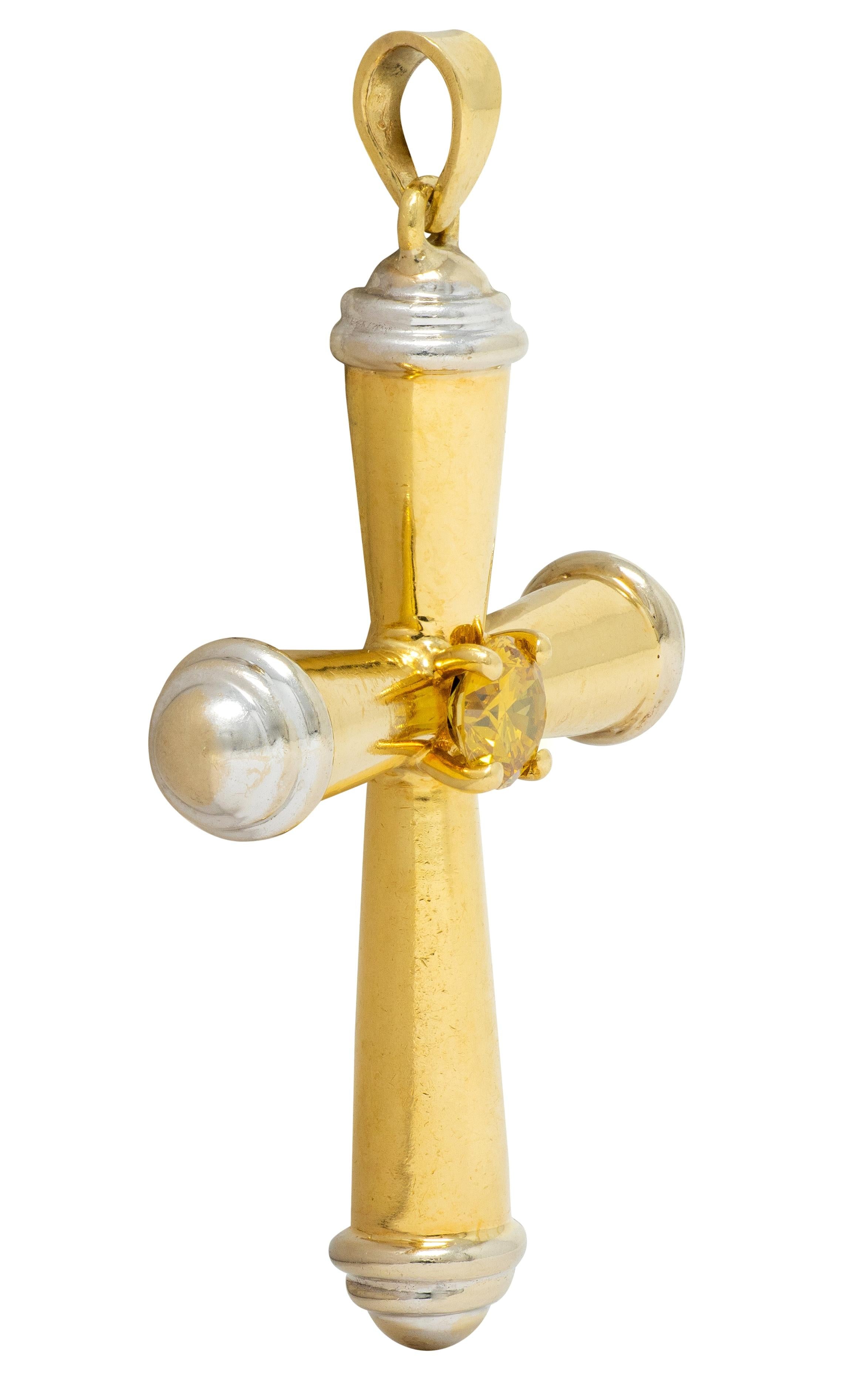 Tiffany & Co. 1990's Yellow Diamond Two-Tone 18 Karat Gold Vintage Cross Pendant