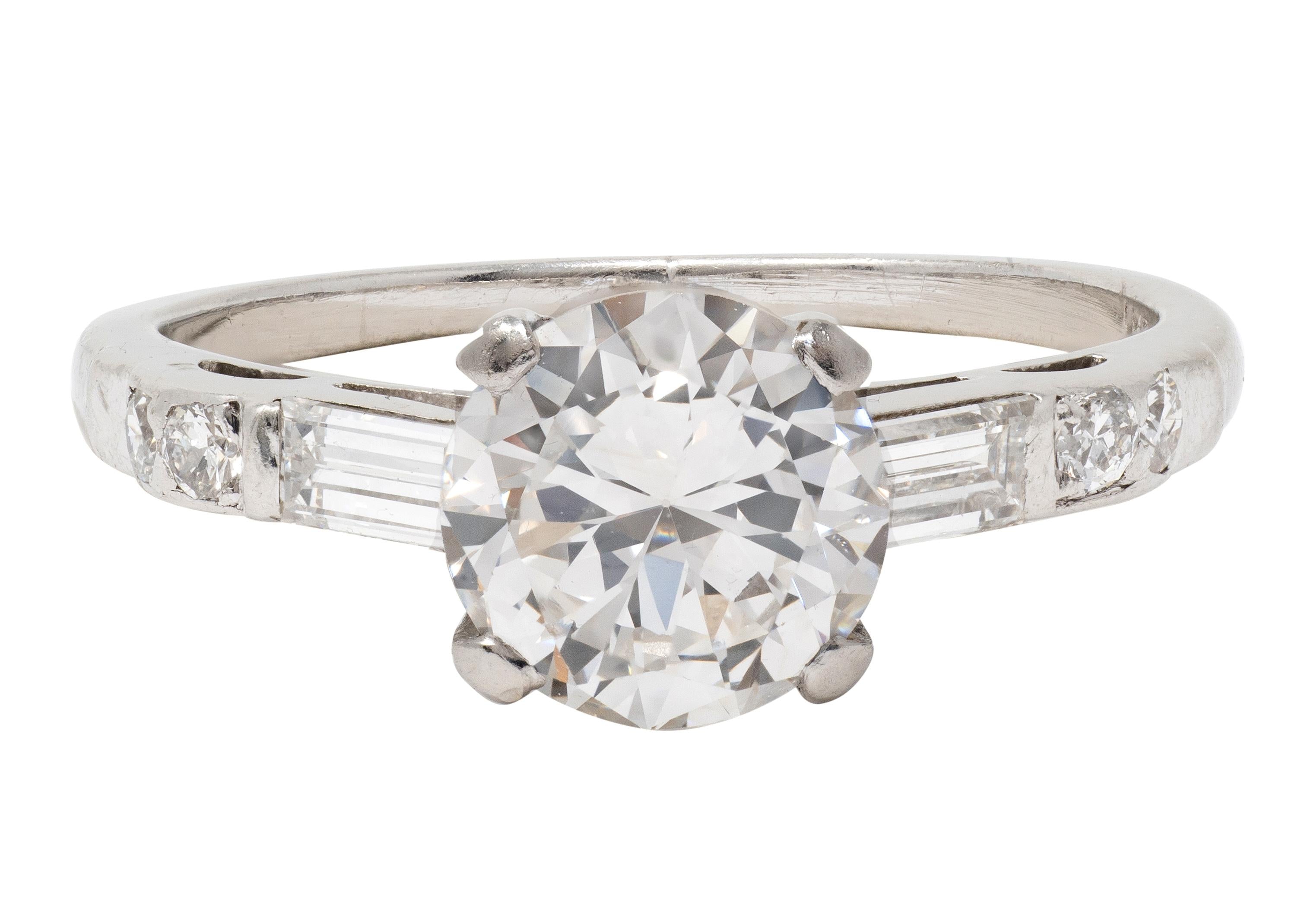 Mid-Century 1.16 CTW Transitional Cut Diamond Platinum Vintage Engagement Ring