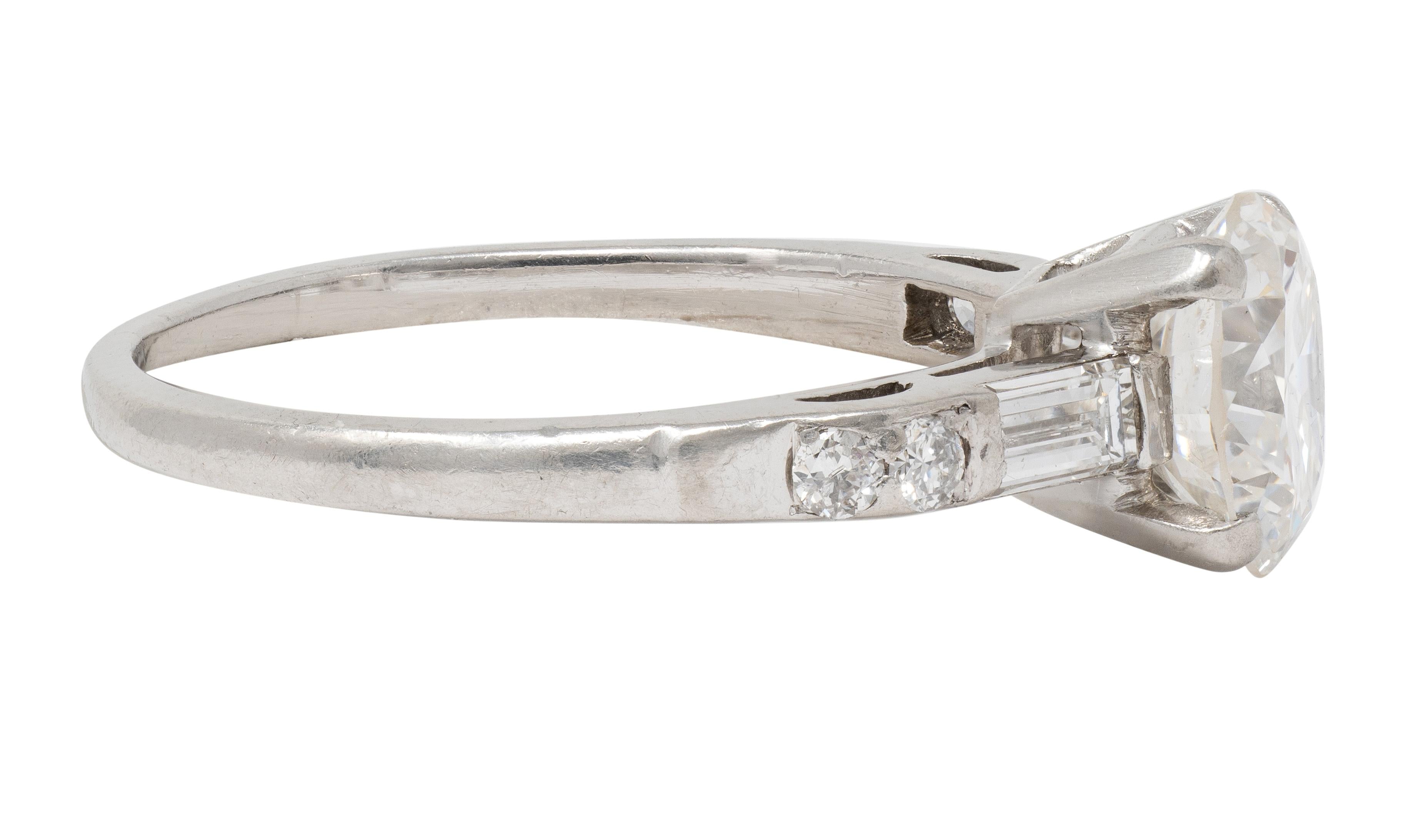 Mid-Century 1.16 CTW Transitional Cut Diamond Platinum Vintage Engagement Ring