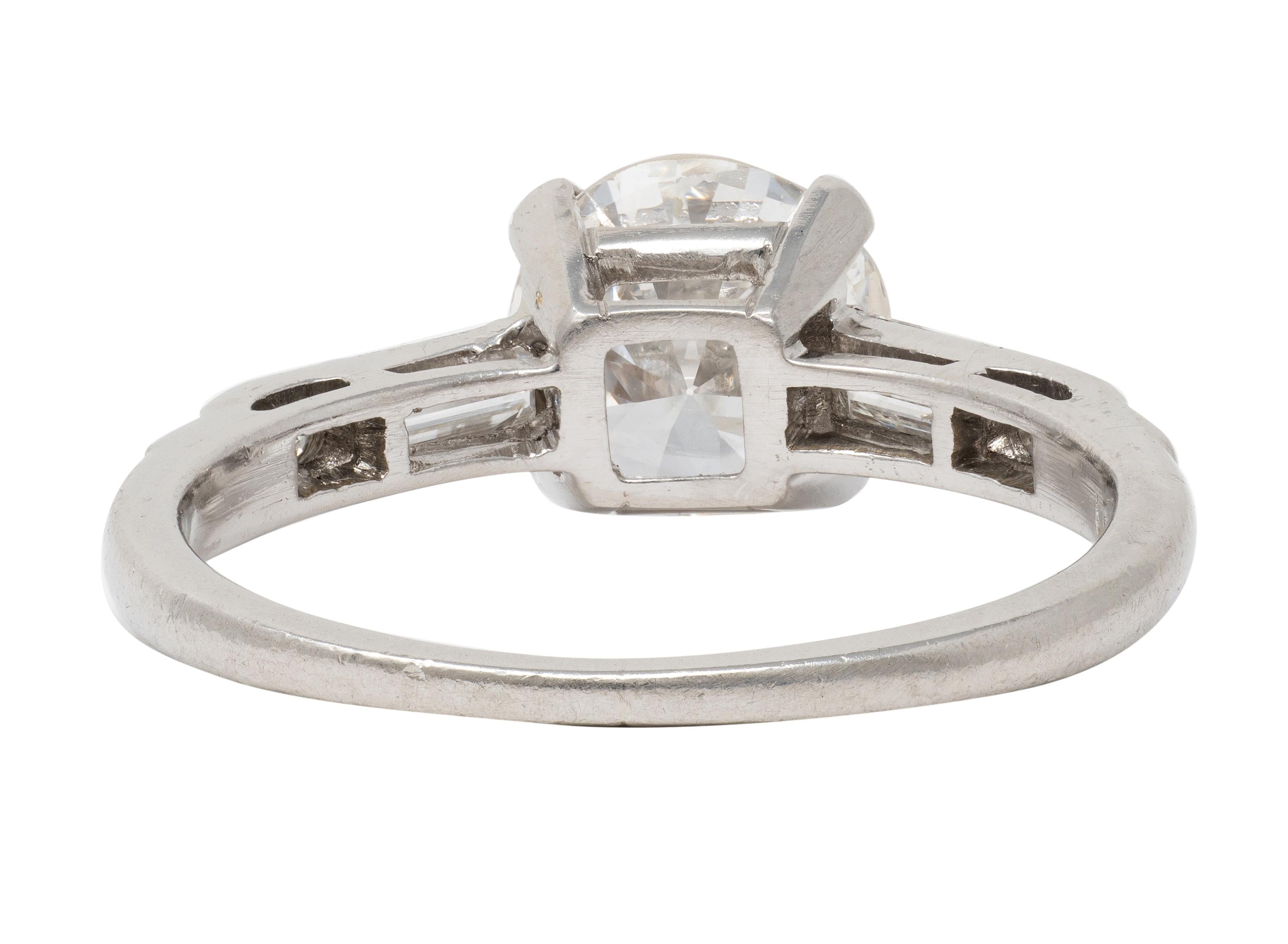 Mid-Century 1.16 CTW Transitional Cut Diamond Platinum Vintage Engagement Ring