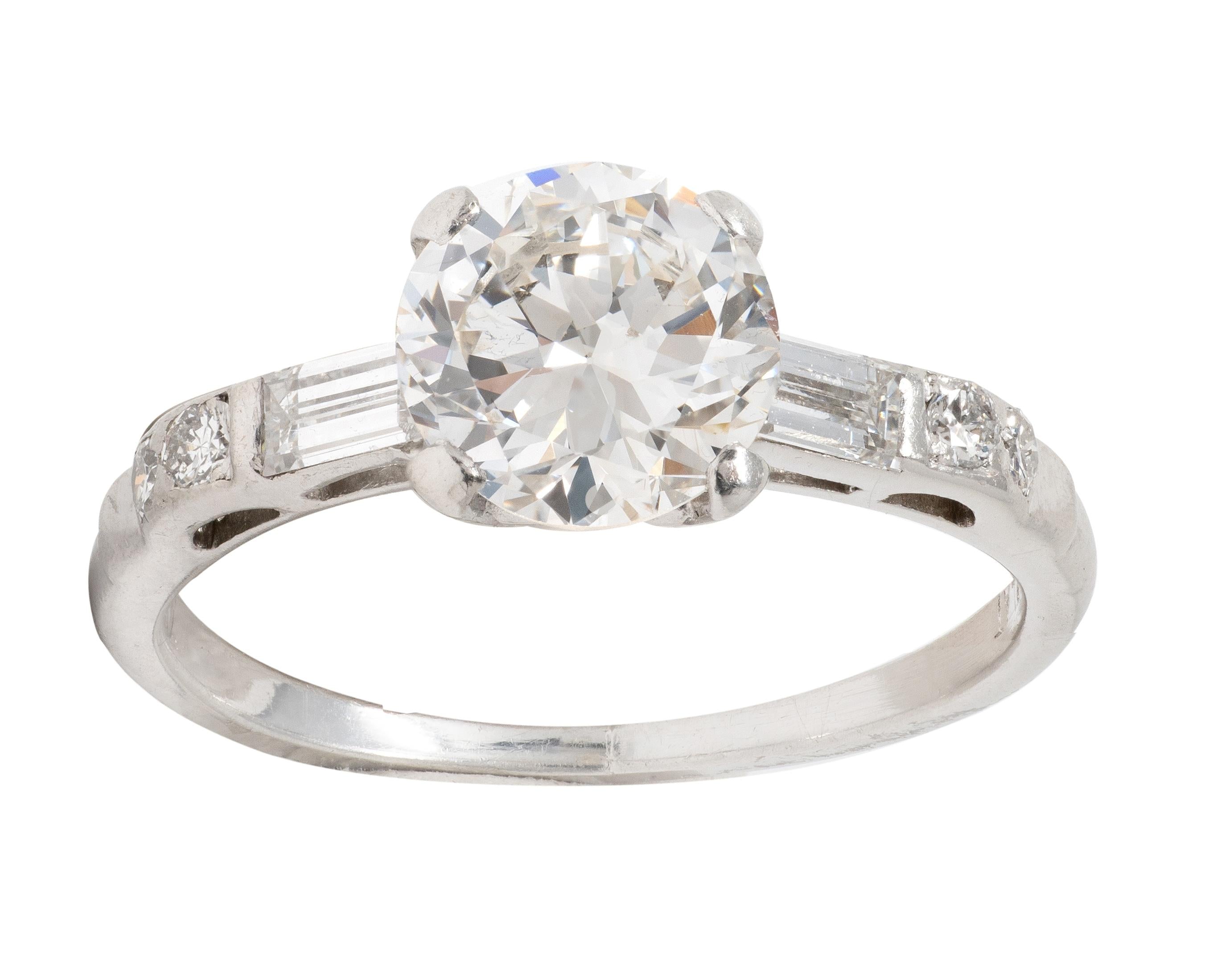 Mid-Century 1.16 CTW Transitional Cut Diamond Platinum Vintage Engagement Ring