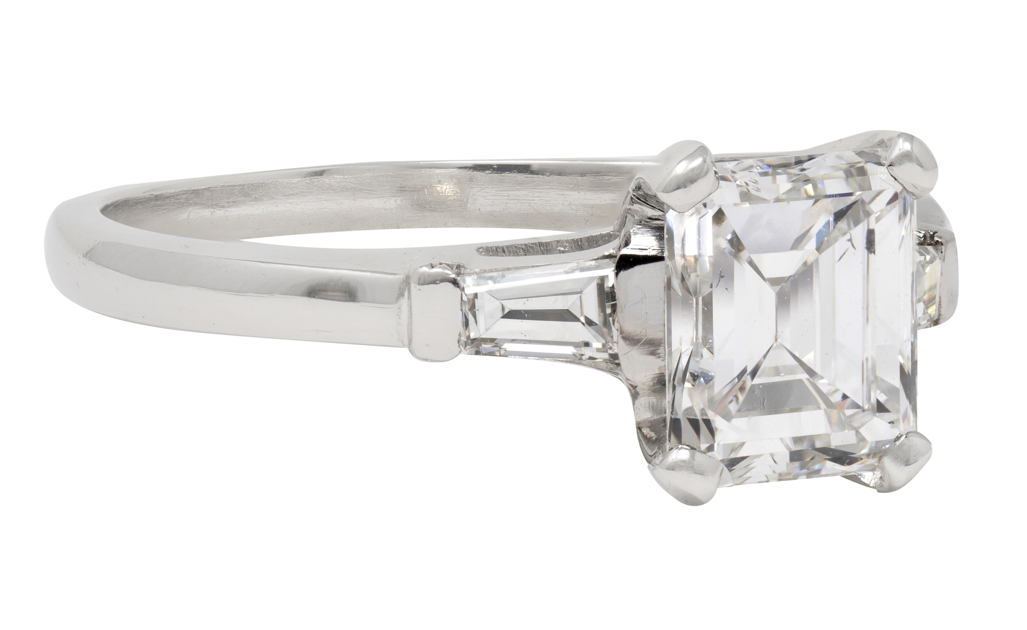 Mid-Century 2.02 CTW Emerald Cut Diamond Platinum Vintage Engagement Ring GIA