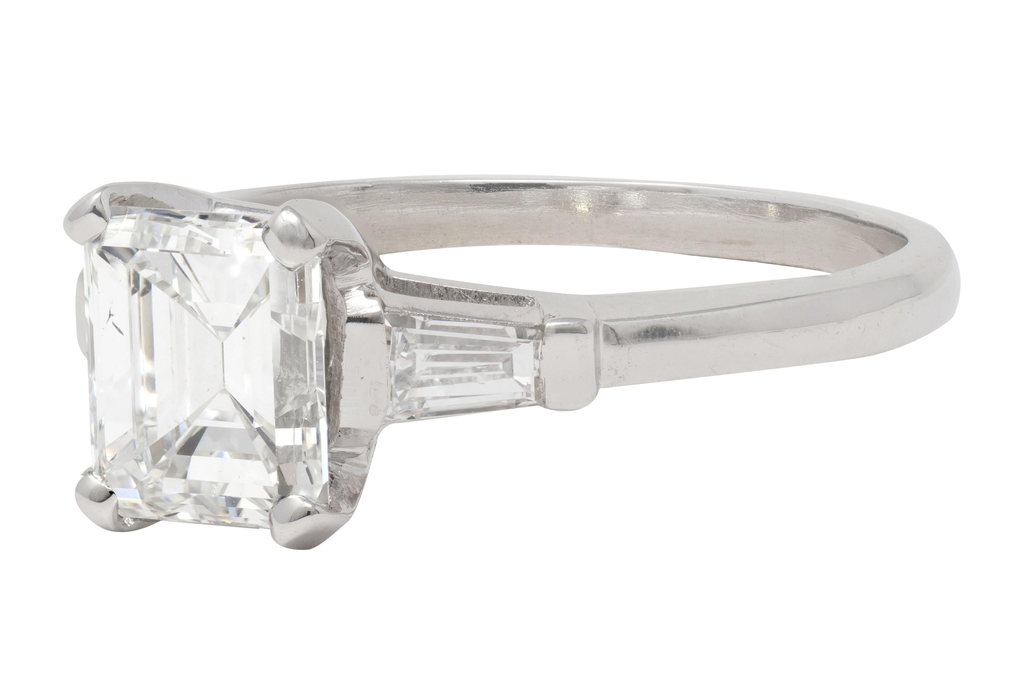 Mid-Century 2.02 CTW Emerald Cut Diamond Platinum Vintage Engagement Ring GIA