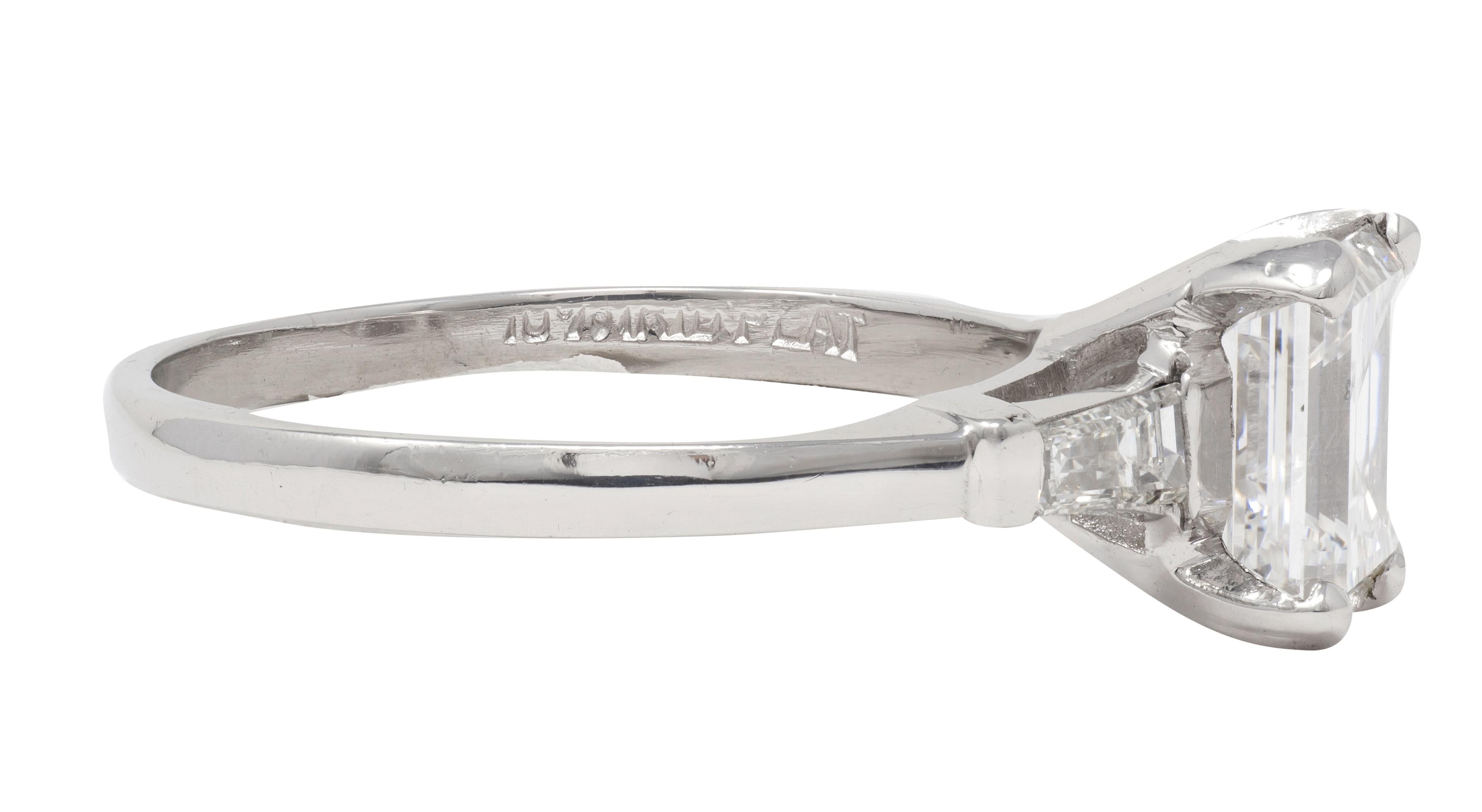 Mid-Century 2.02 CTW Emerald Cut Diamond Platinum Vintage Engagement Ring GIA