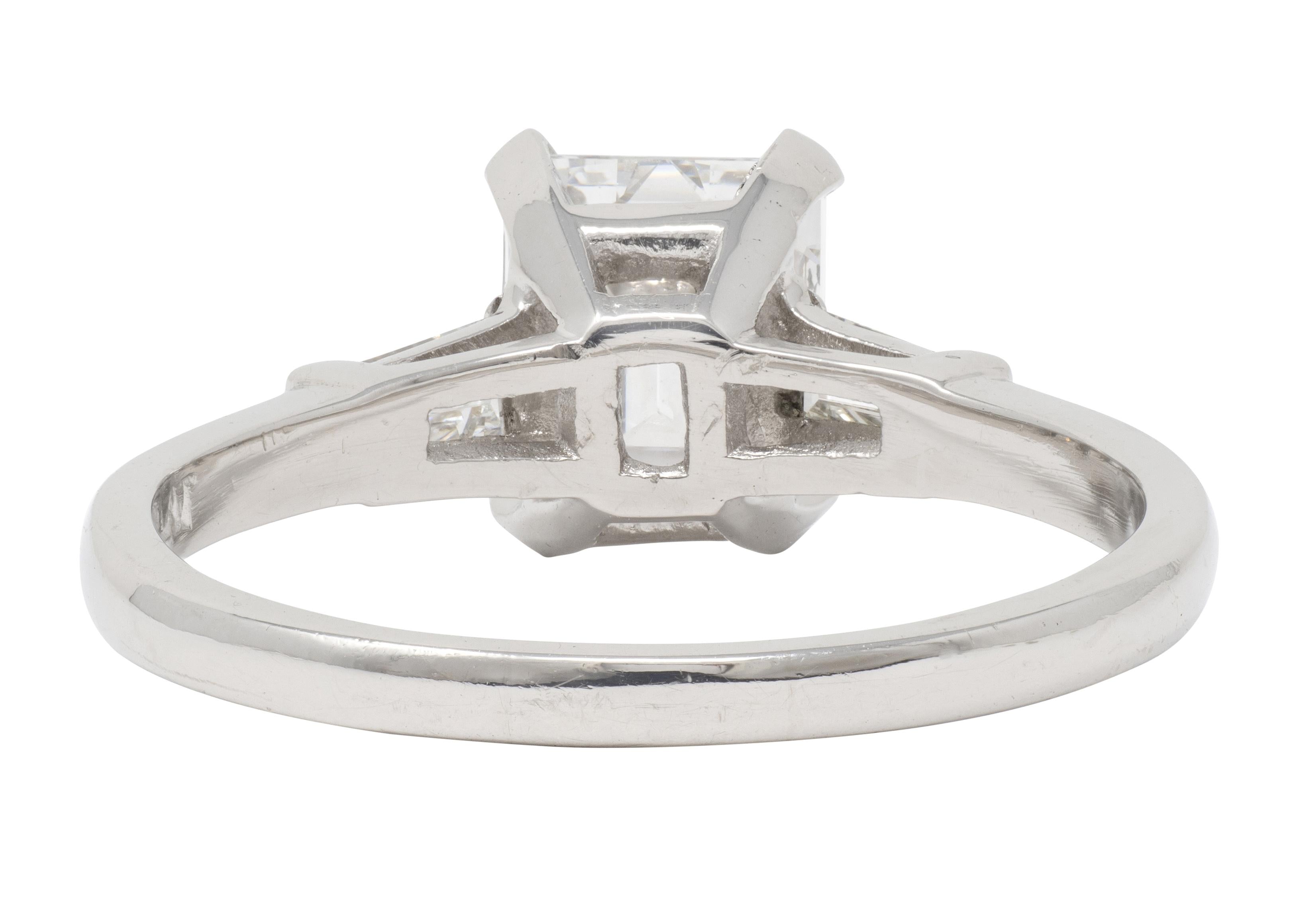 Mid-Century 2.02 CTW Emerald Cut Diamond Platinum Vintage Engagement Ring GIA