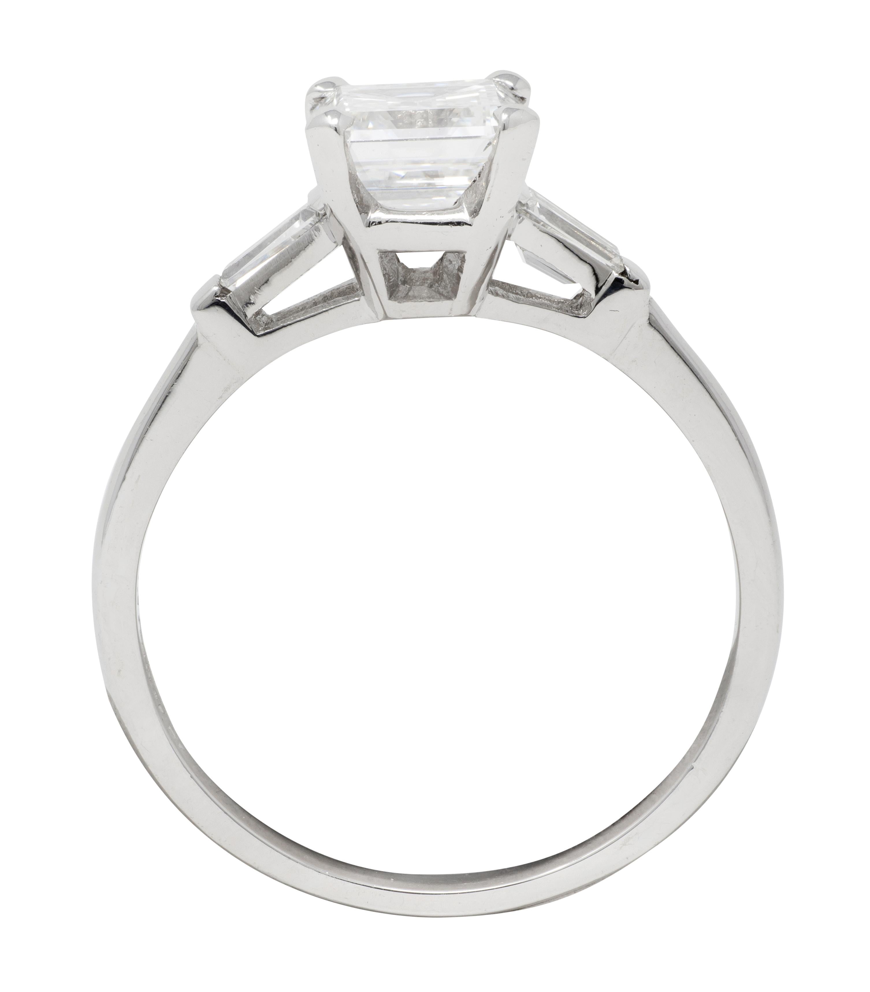 Mid-Century 2.02 CTW Emerald Cut Diamond Platinum Vintage Engagement Ring GIA