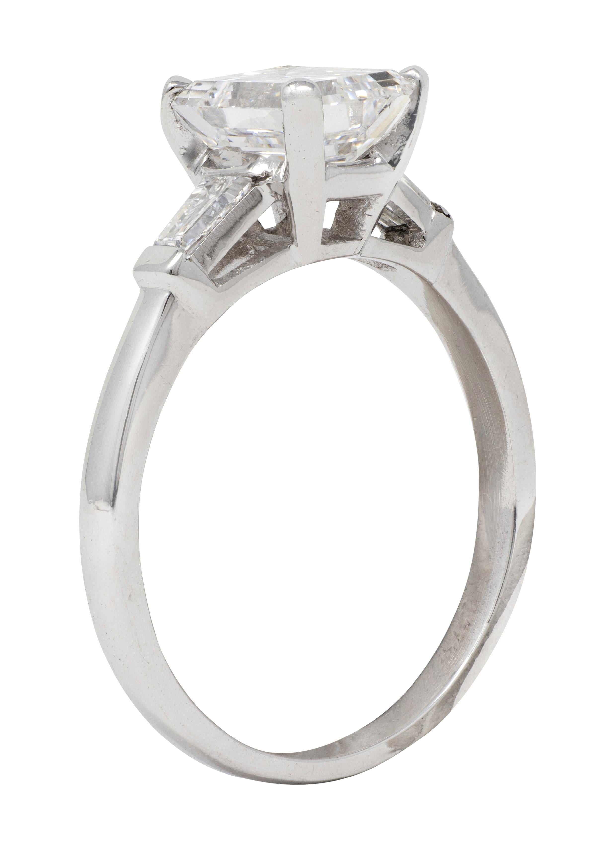 Mid-Century 2.02 CTW Emerald Cut Diamond Platinum Vintage Engagement Ring GIA