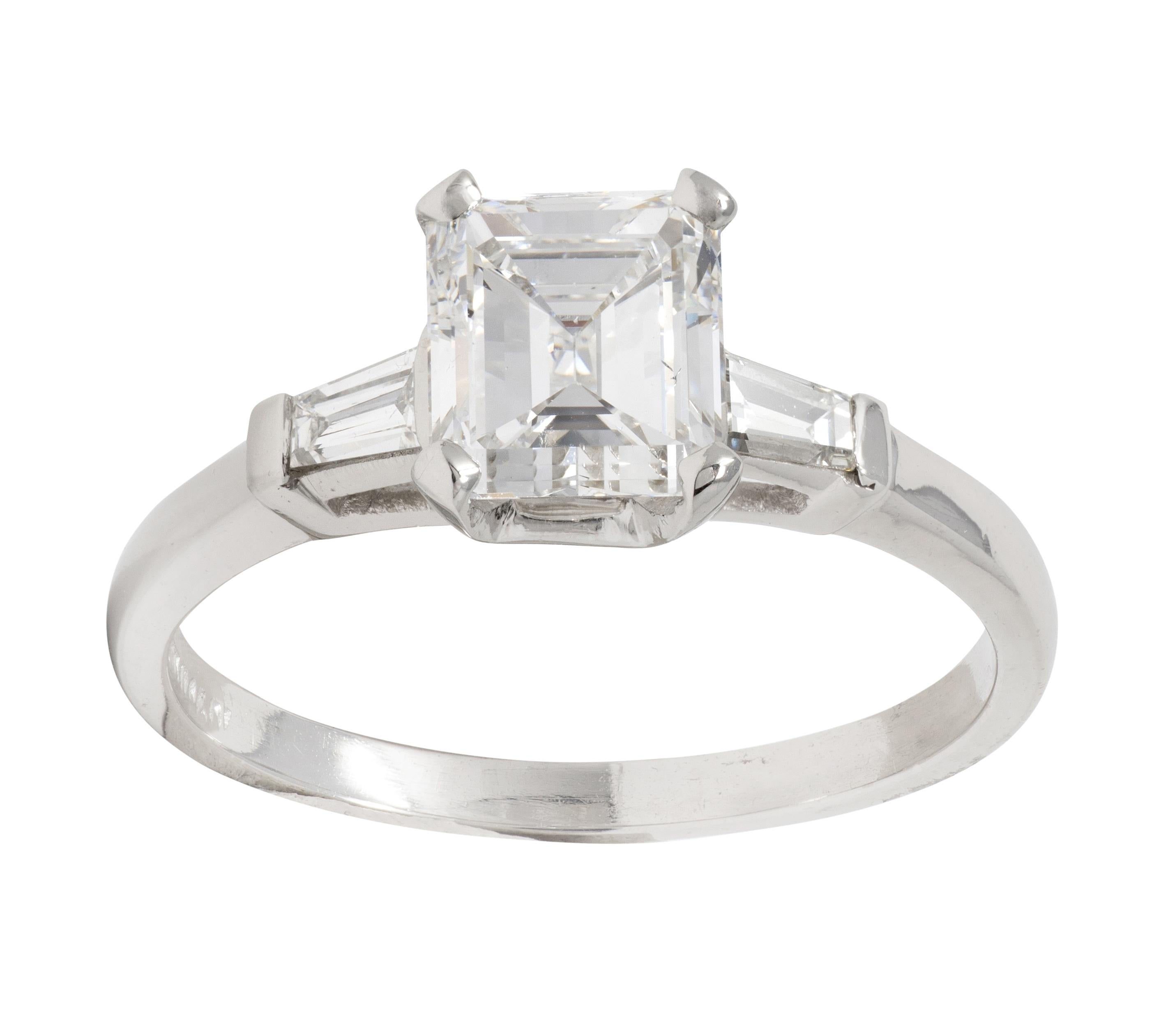 Mid-Century 2.02 CTW Emerald Cut Diamond Platinum Vintage Engagement Ring GIA