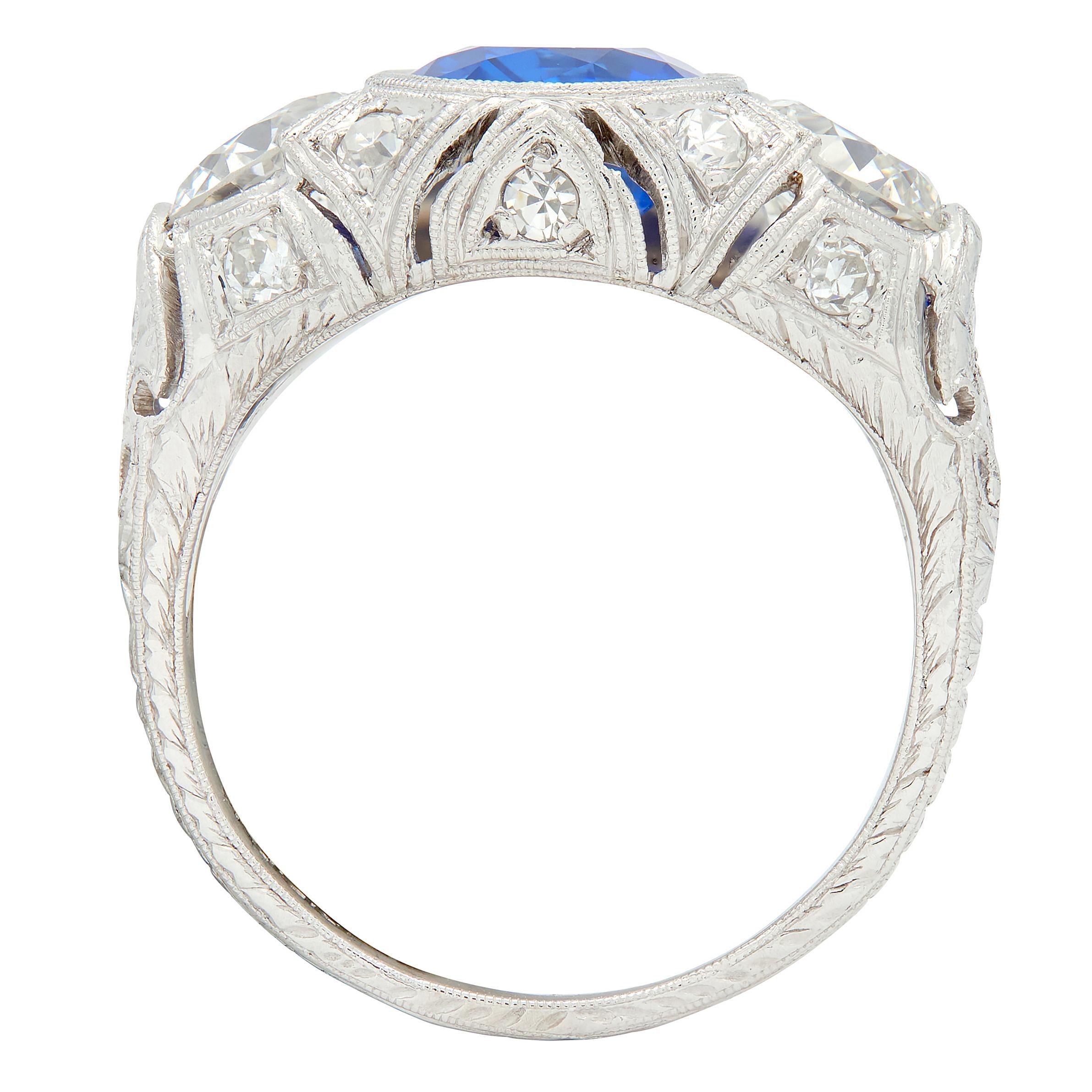 Art Deco 4.90 CTW No Heat Ceylon Sapphire Diamond Platinum Antique Ring AGL