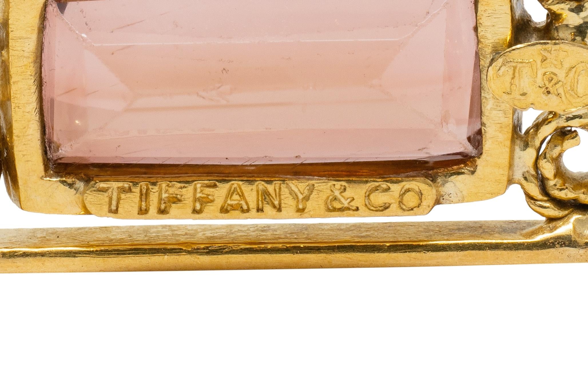 Louis Comfort Tiffany 1900's Tourmaline 18K Gold Antique Filigree Bar Brooch