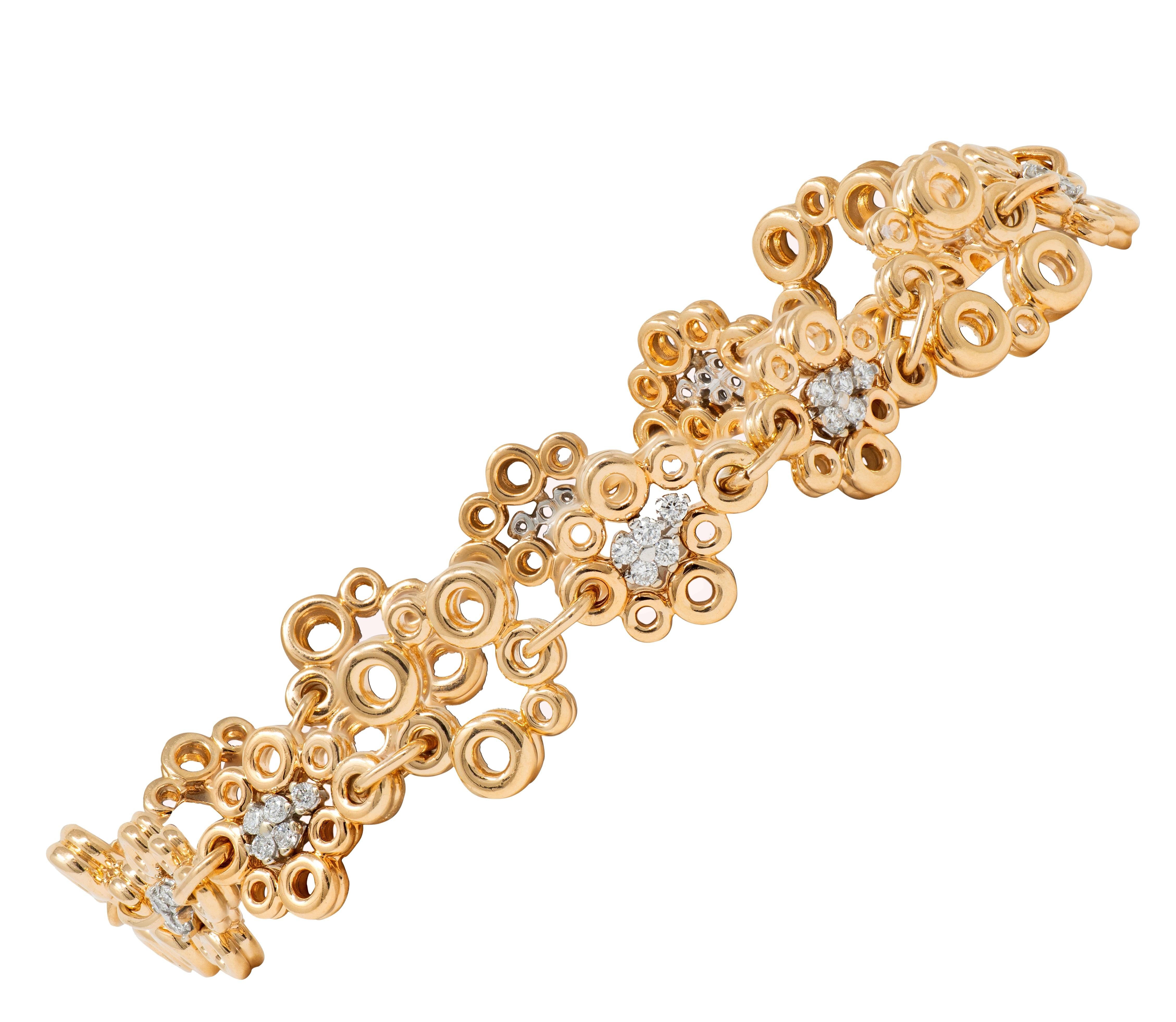 Roberto Coin Diamond 18 Karat Yellow Two-Tone Gold Bubble Bracelet