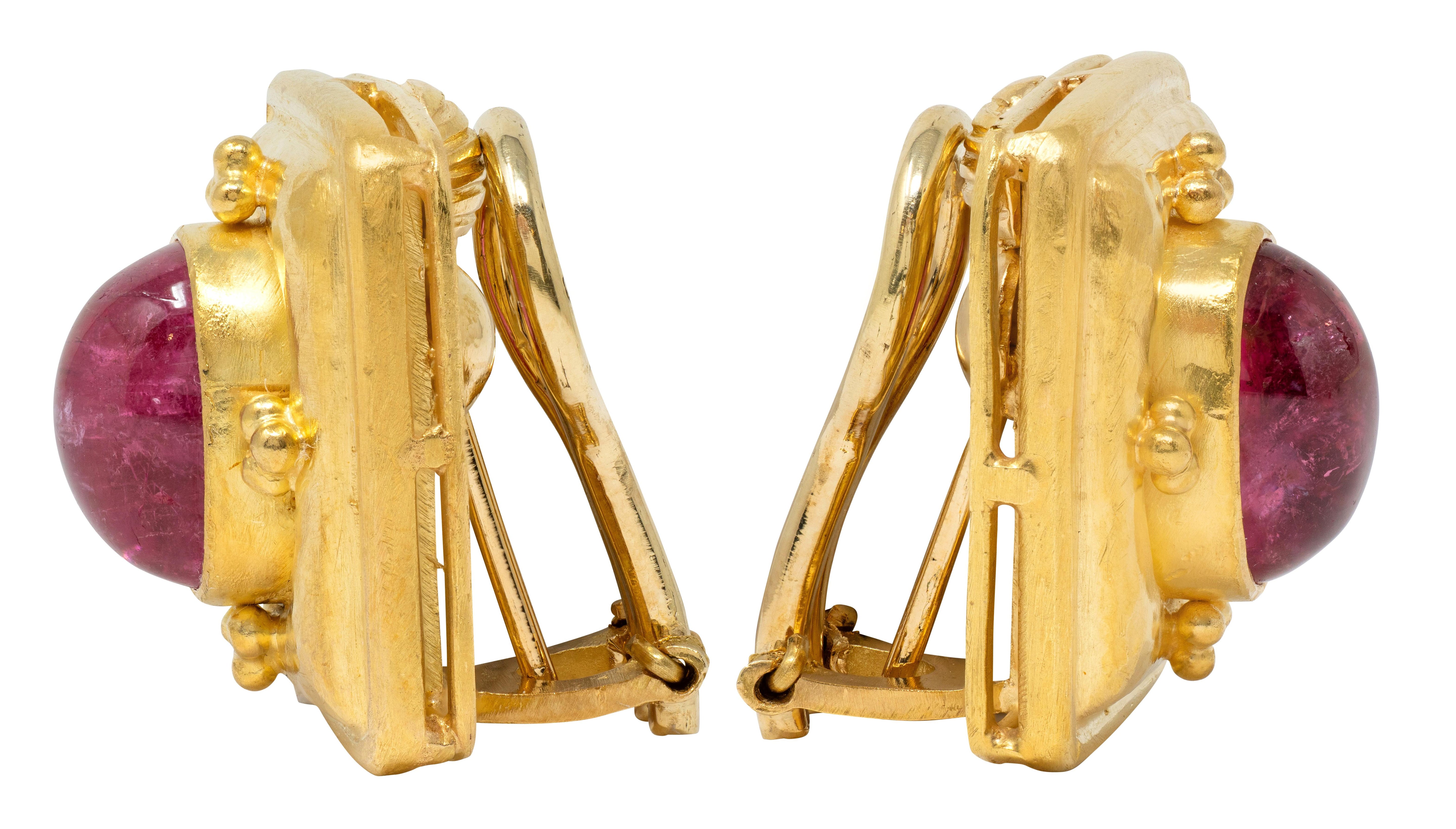 Elizabeth Locke 2000's Tourmaline 18 Karat Yellow Gold Cushion Earrings