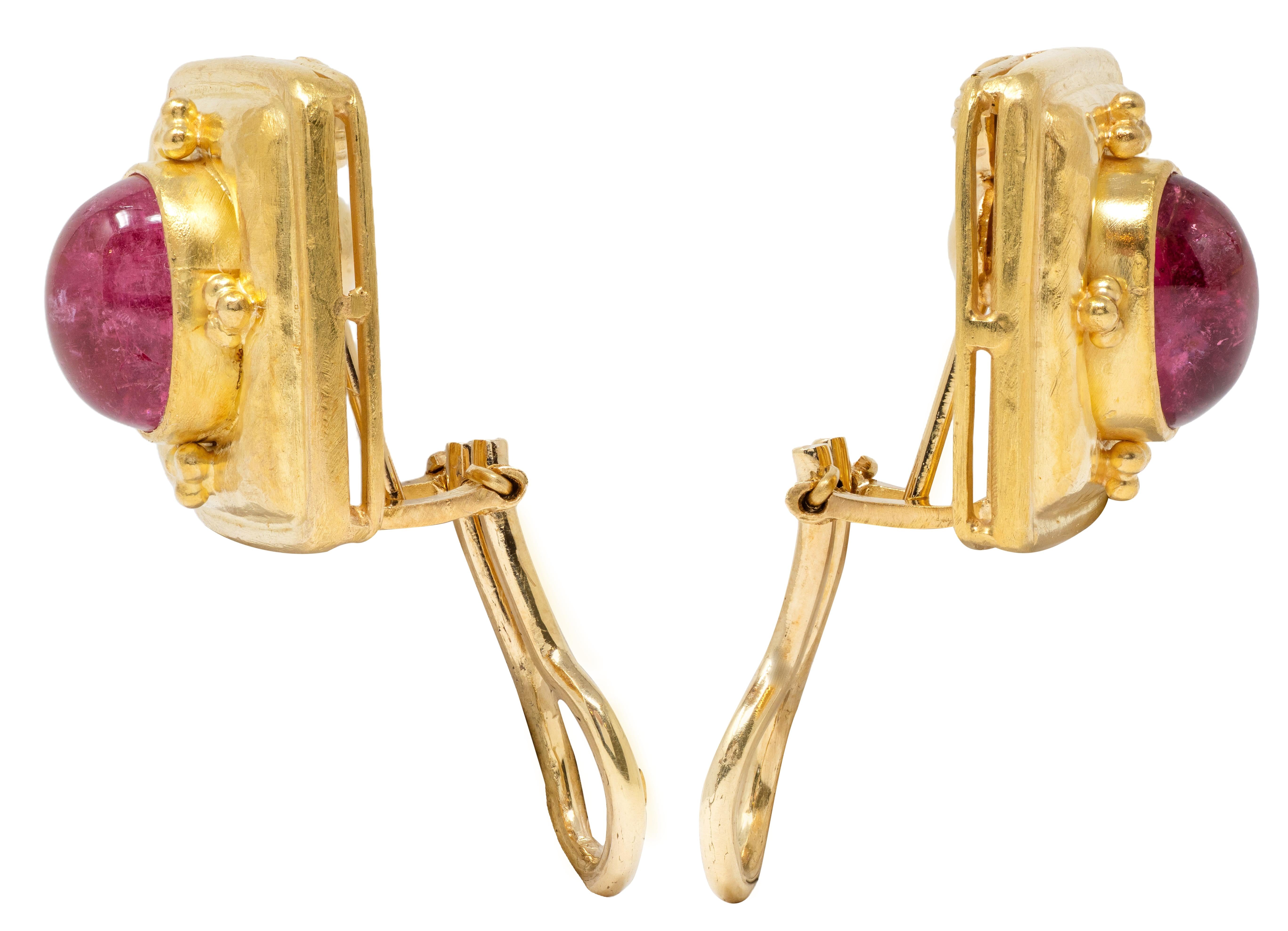 Elizabeth Locke 2000's Tourmaline 18 Karat Yellow Gold Cushion Earrings