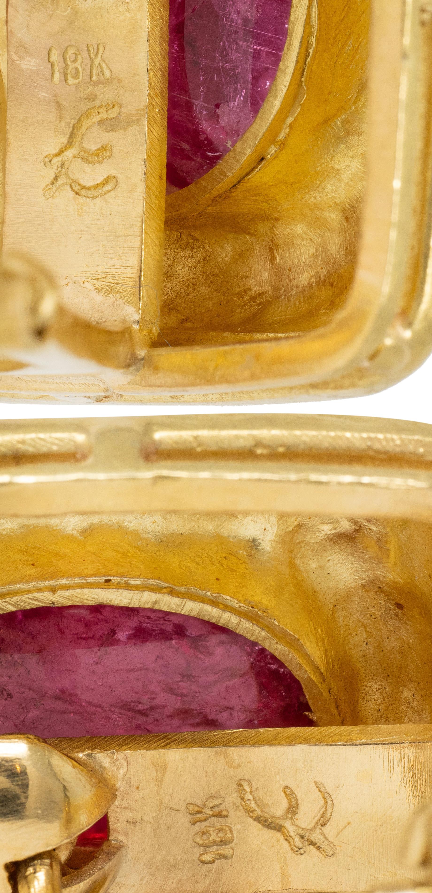 Elizabeth Locke 2000's Tourmaline 18 Karat Yellow Gold Cushion Earrings