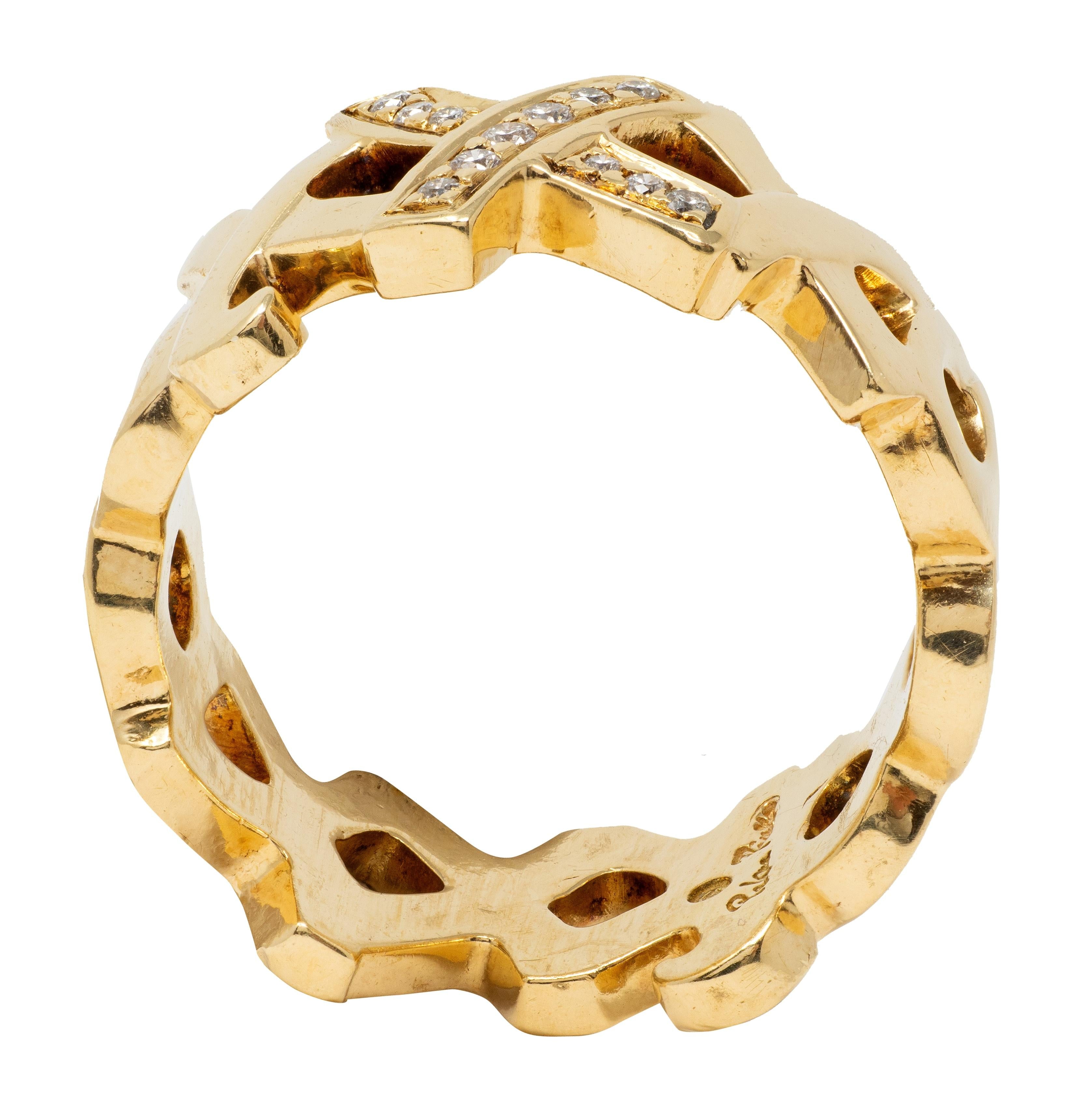 Tiffany & Co. Paloma Picasso 1980's Diamond 18 K Vintage Graffiti XO Band Ring