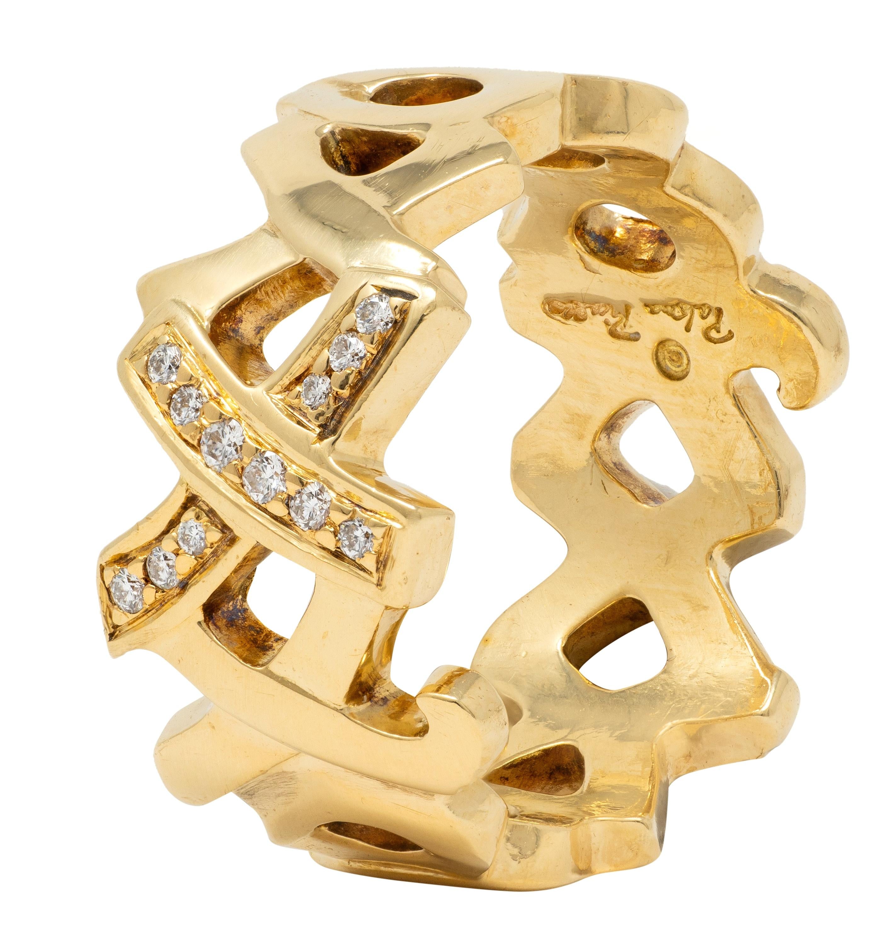 Tiffany & Co. Paloma Picasso 1980's Diamond 18 K Vintage Graffiti XO Band Ring