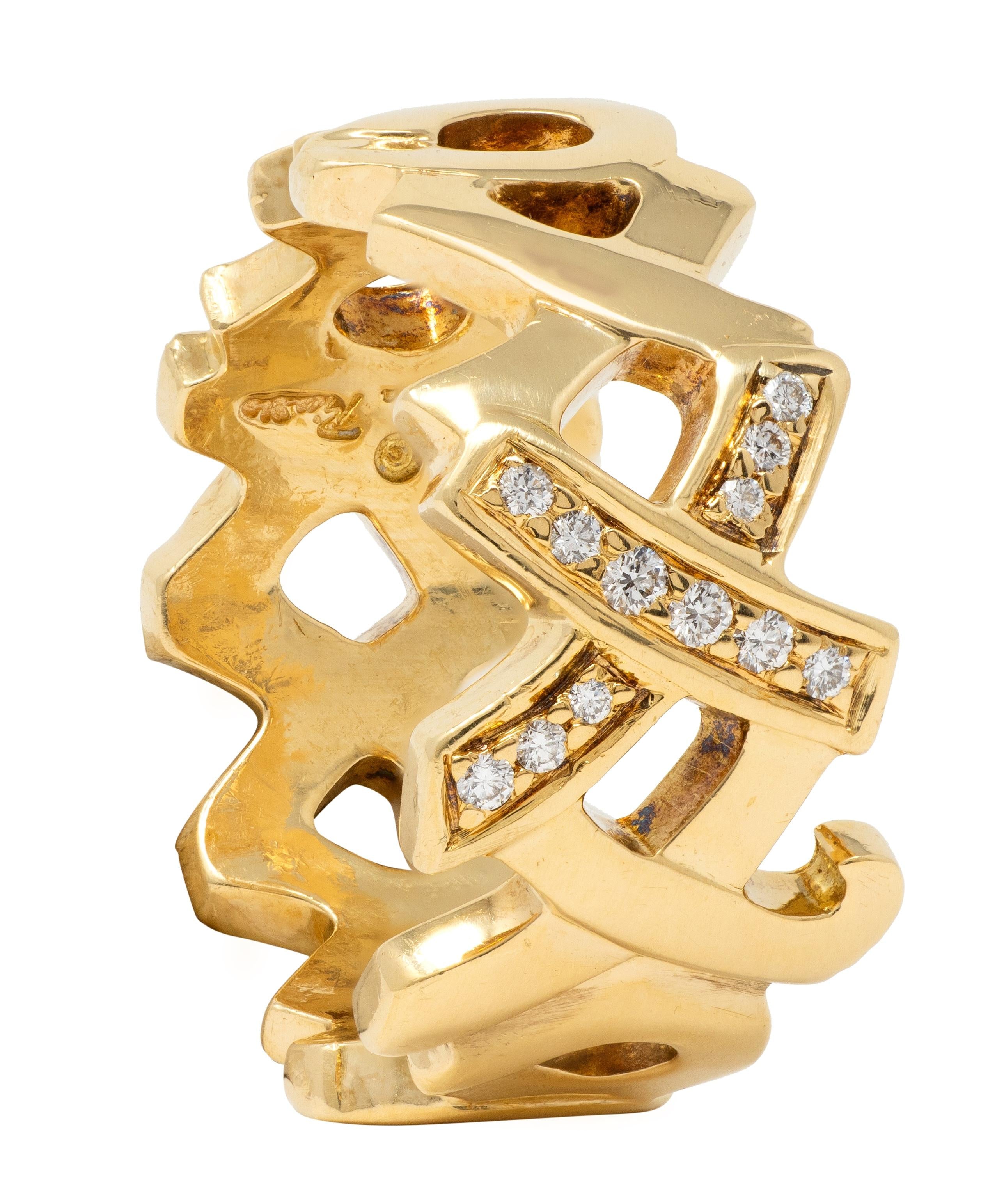 Tiffany & Co. Paloma Picasso 1980's Diamond 18 K Vintage Graffiti XO Band Ring