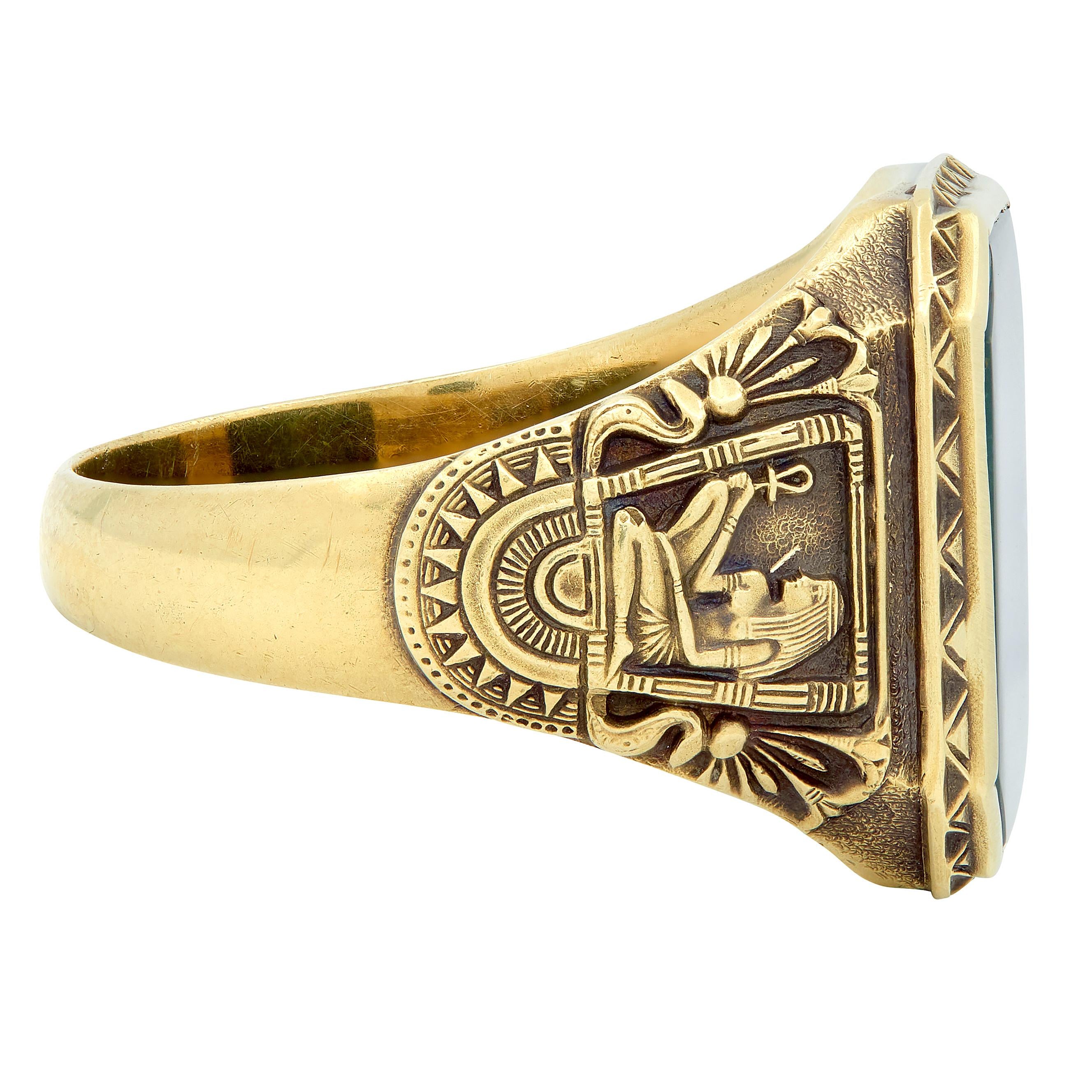 Larter & Sons Victorian Bloodstone 14K Gold Antique Egyptian Revival Signet Ring