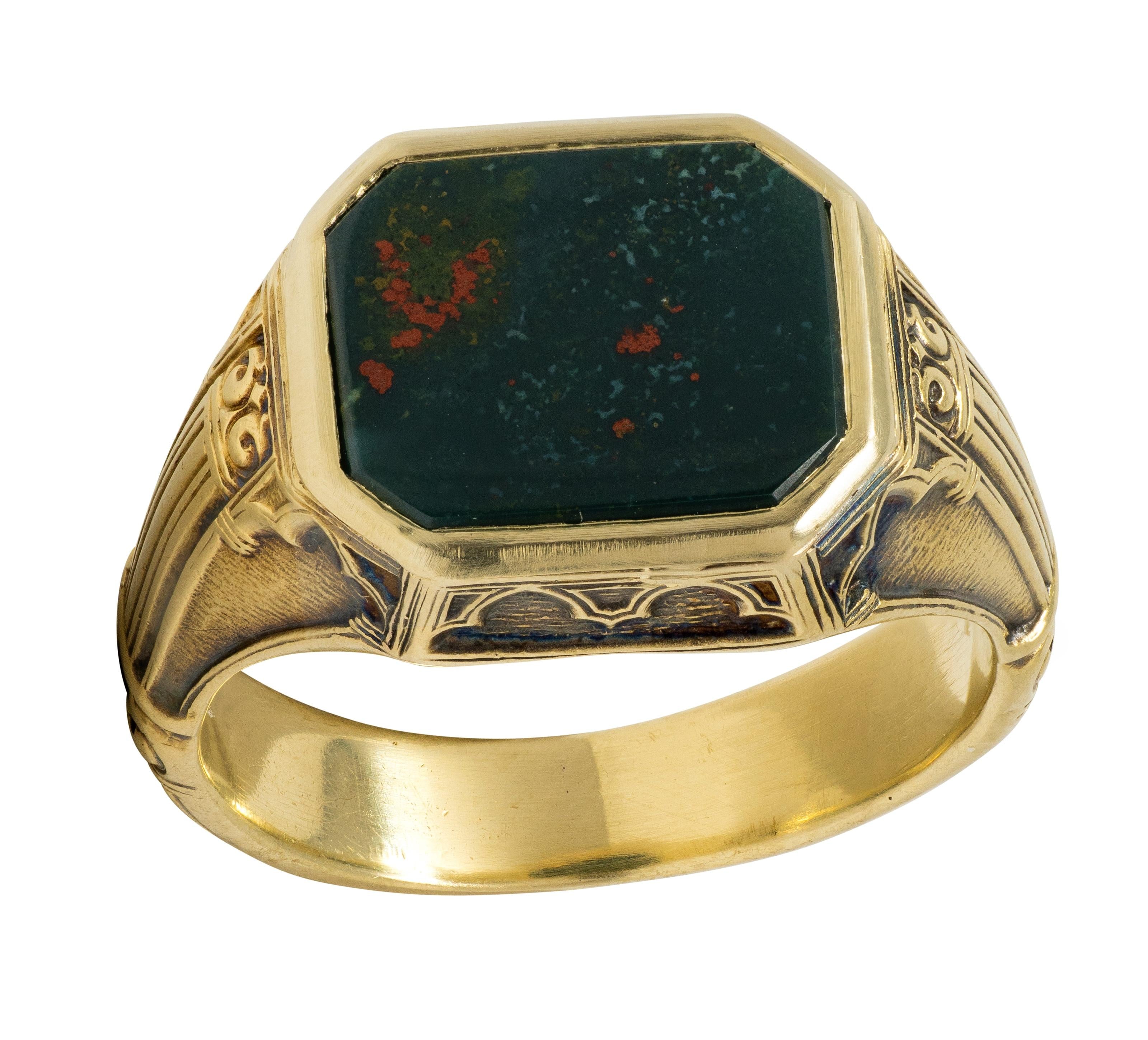 Larter & Sons Victorian Bloodstone 14K Gold Antique Gothic Signet Ring