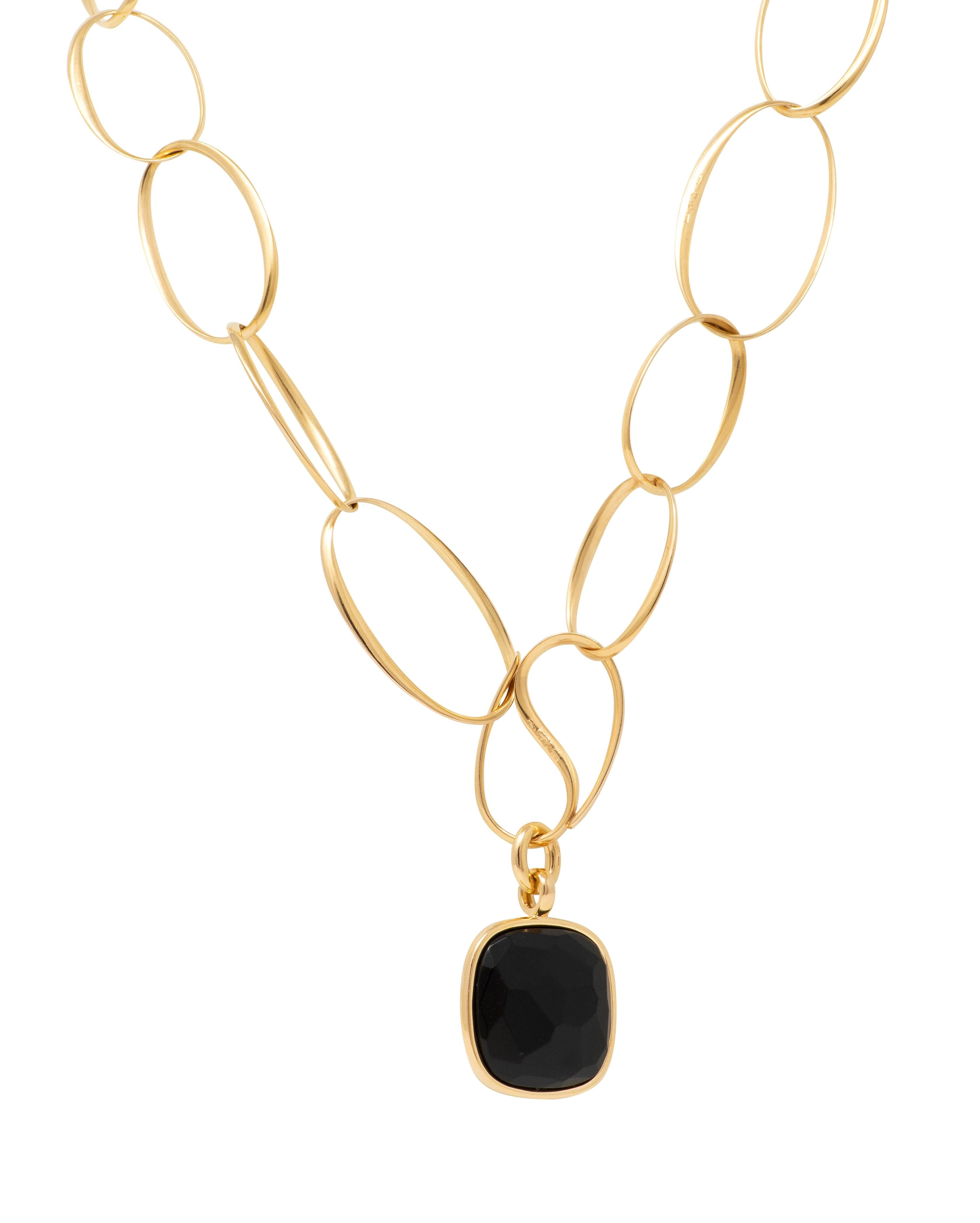 Pomellato 2000's Black Jade 18 Karat Yellow Gold Capri Pendant Necklace