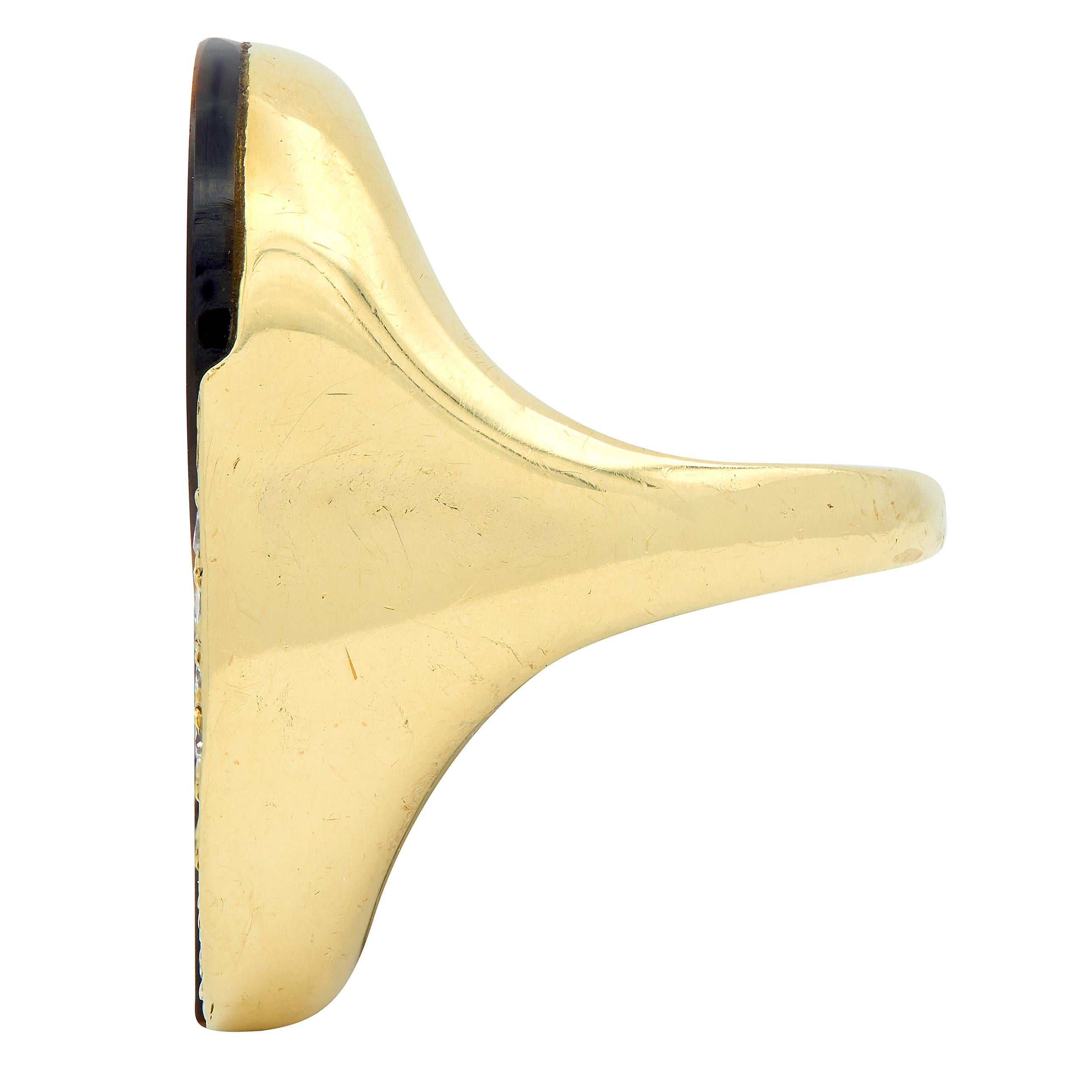 Bvlgari 1970's Diamond Tiger's Eye Quartz 18 Karat Yellow Gold Vintage Ring