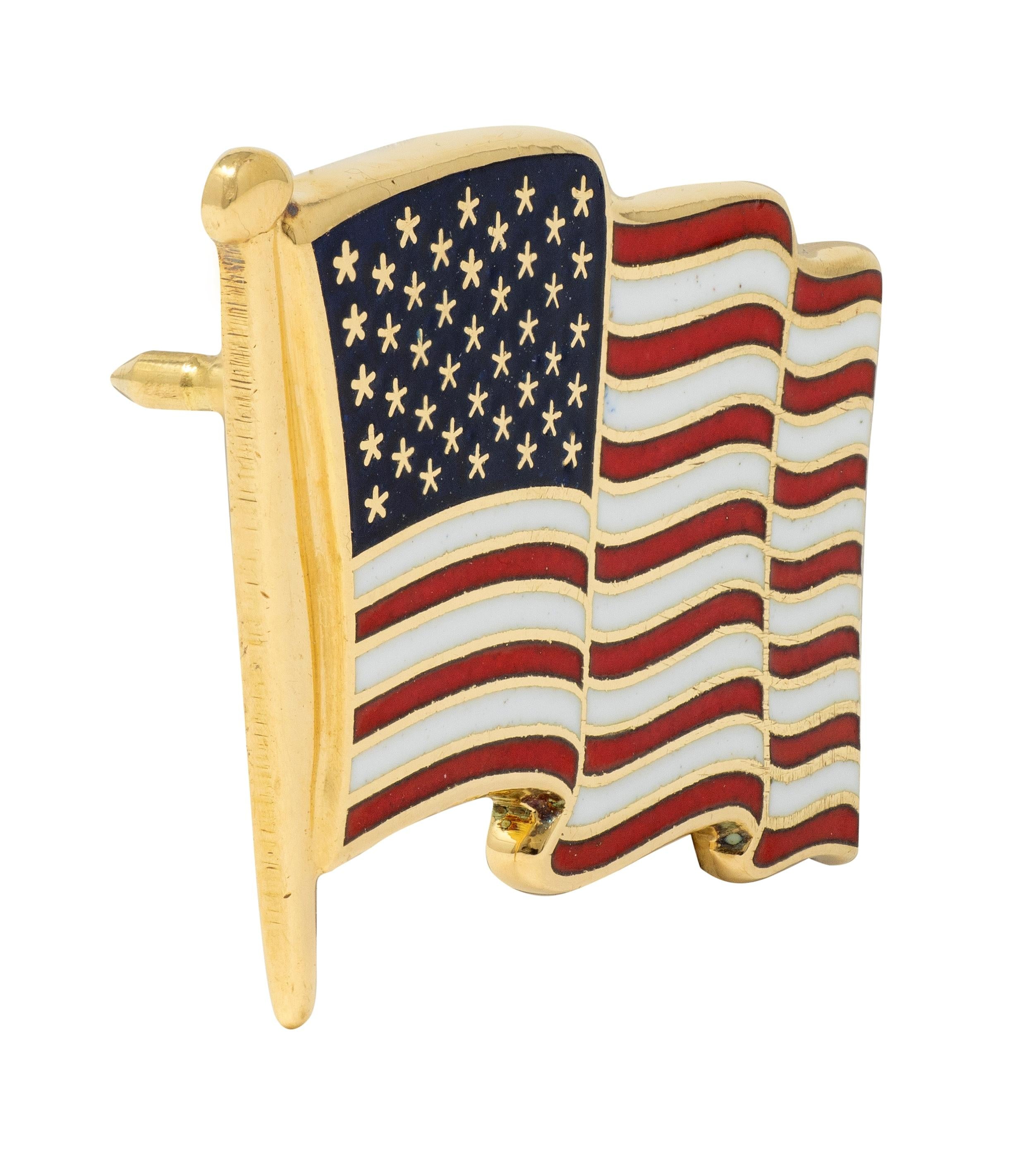 Cartier 9/11 Enamel 18K Yellow Gold Vintage American Flag Memorial Pin Brooch