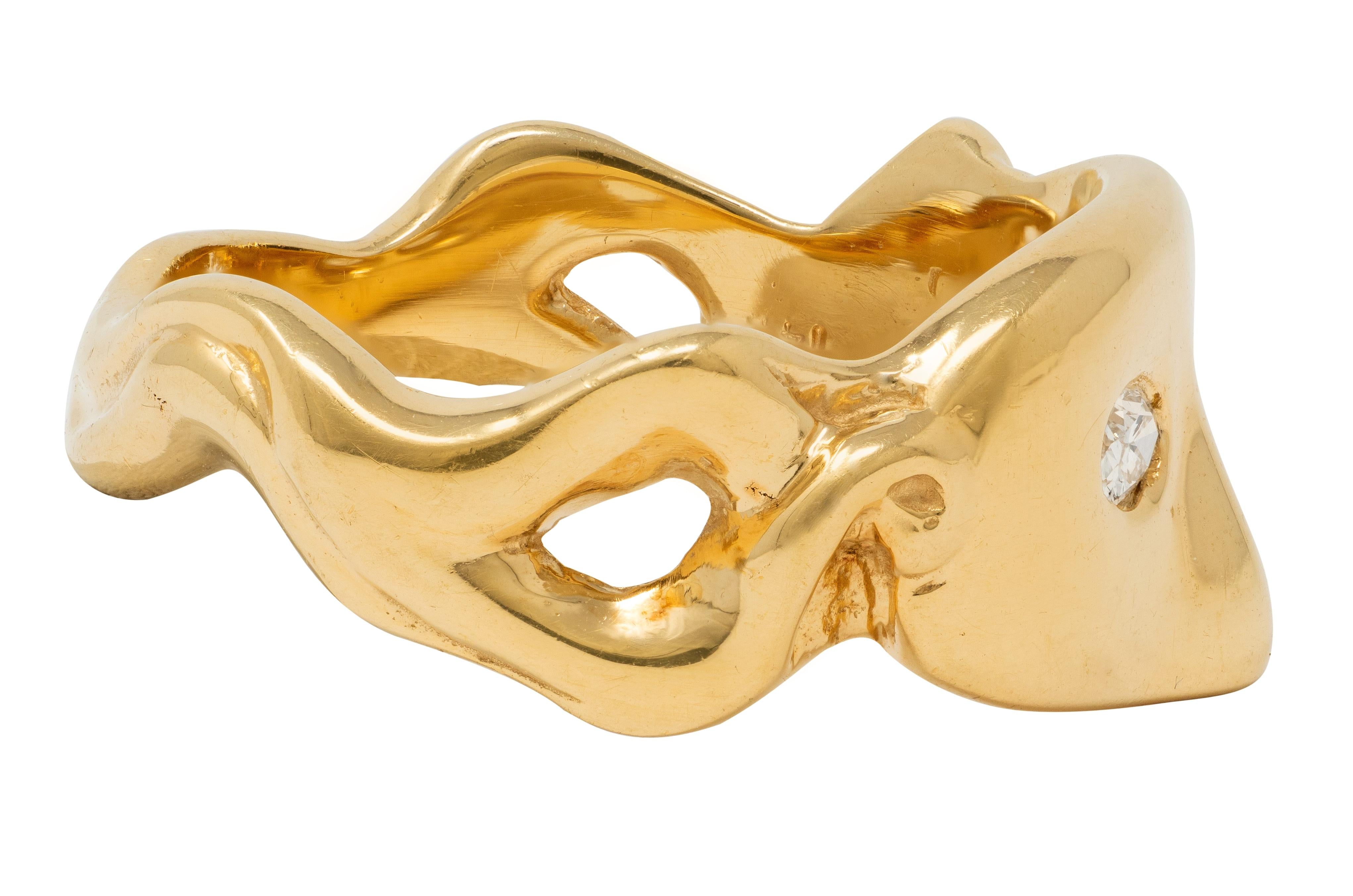 Vintage 14 Karat Yellow Gold Diamond Masquerade Mask Ribbon Ring