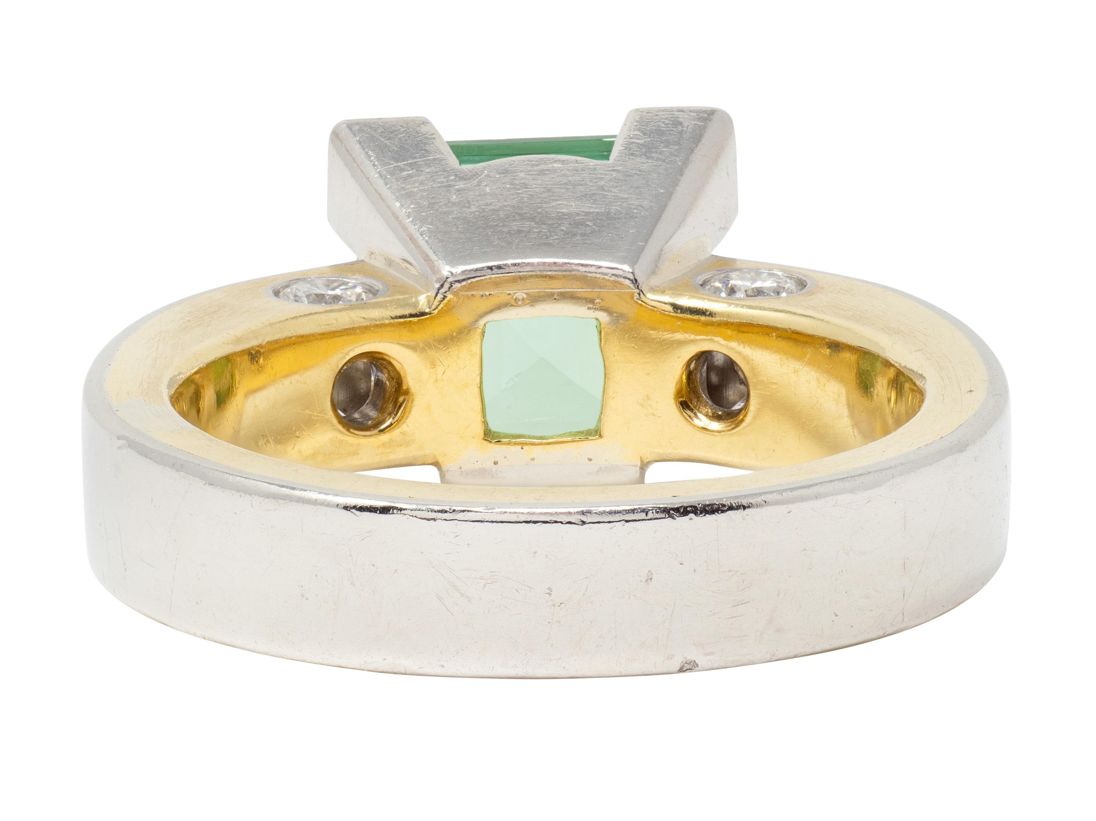 Tourmaline Diamond Platinum 18 Karat Yellow Gold Cocktail Ring