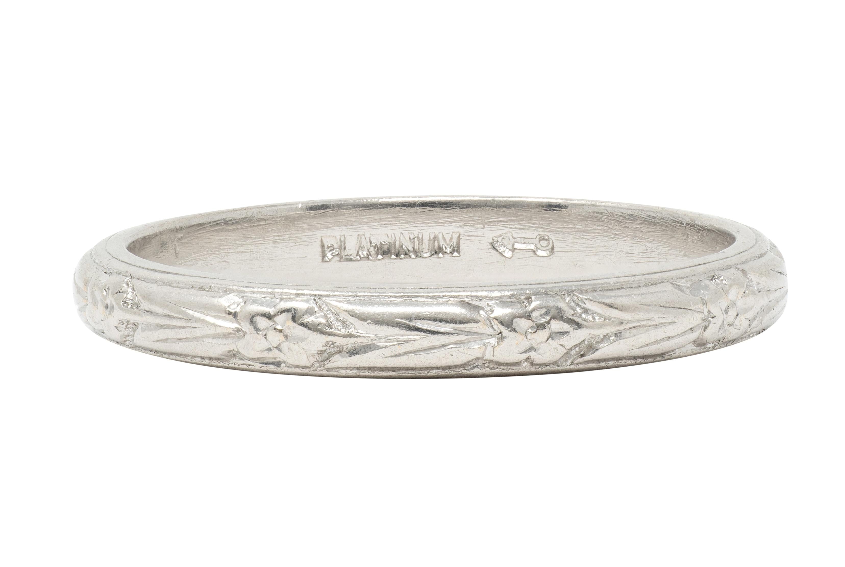 Art Deco Platinum Vintage Orange Blossom Floral Wedding Band Ring