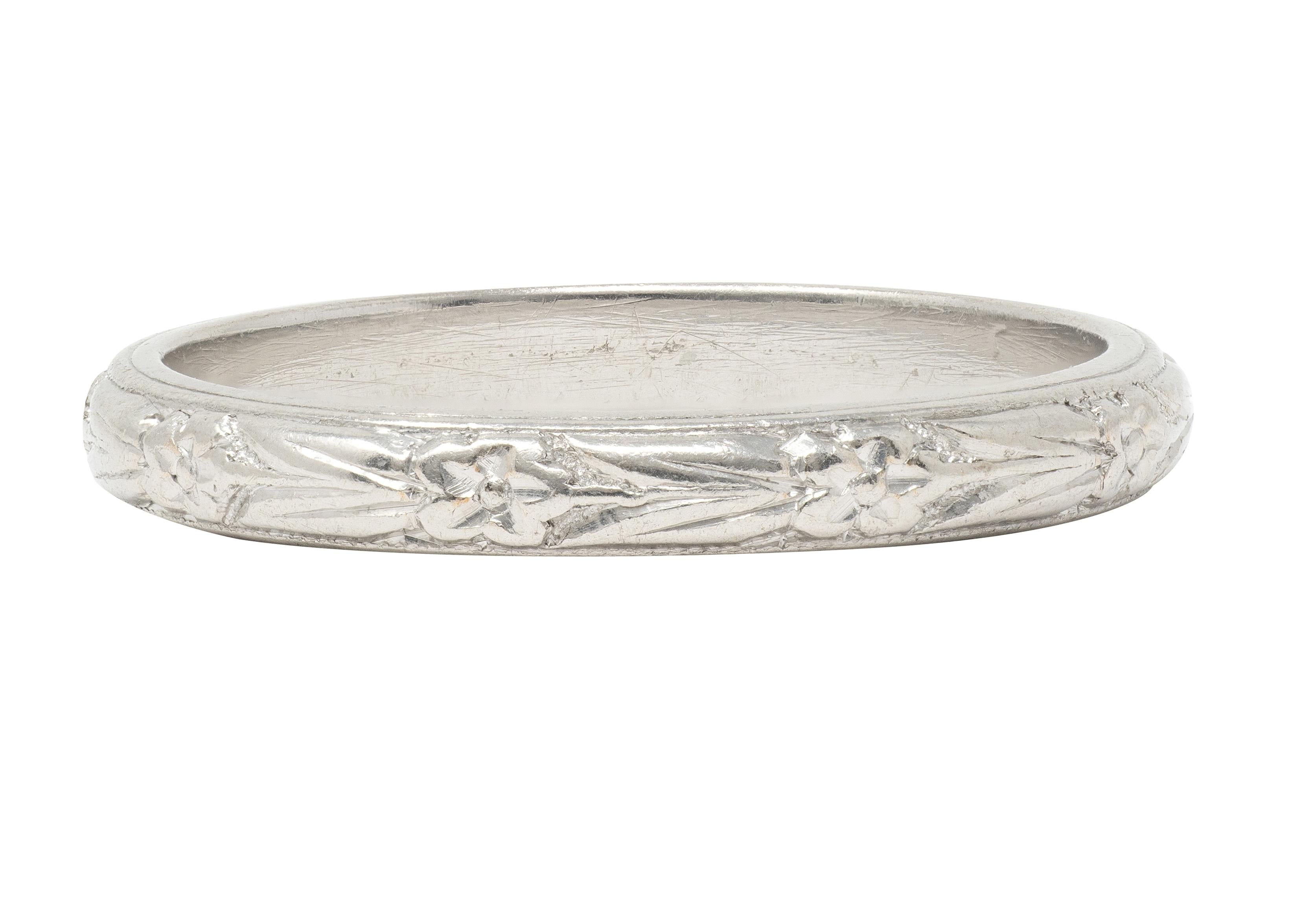 Art Deco Platinum Vintage Orange Blossom Floral Wedding Band Ring