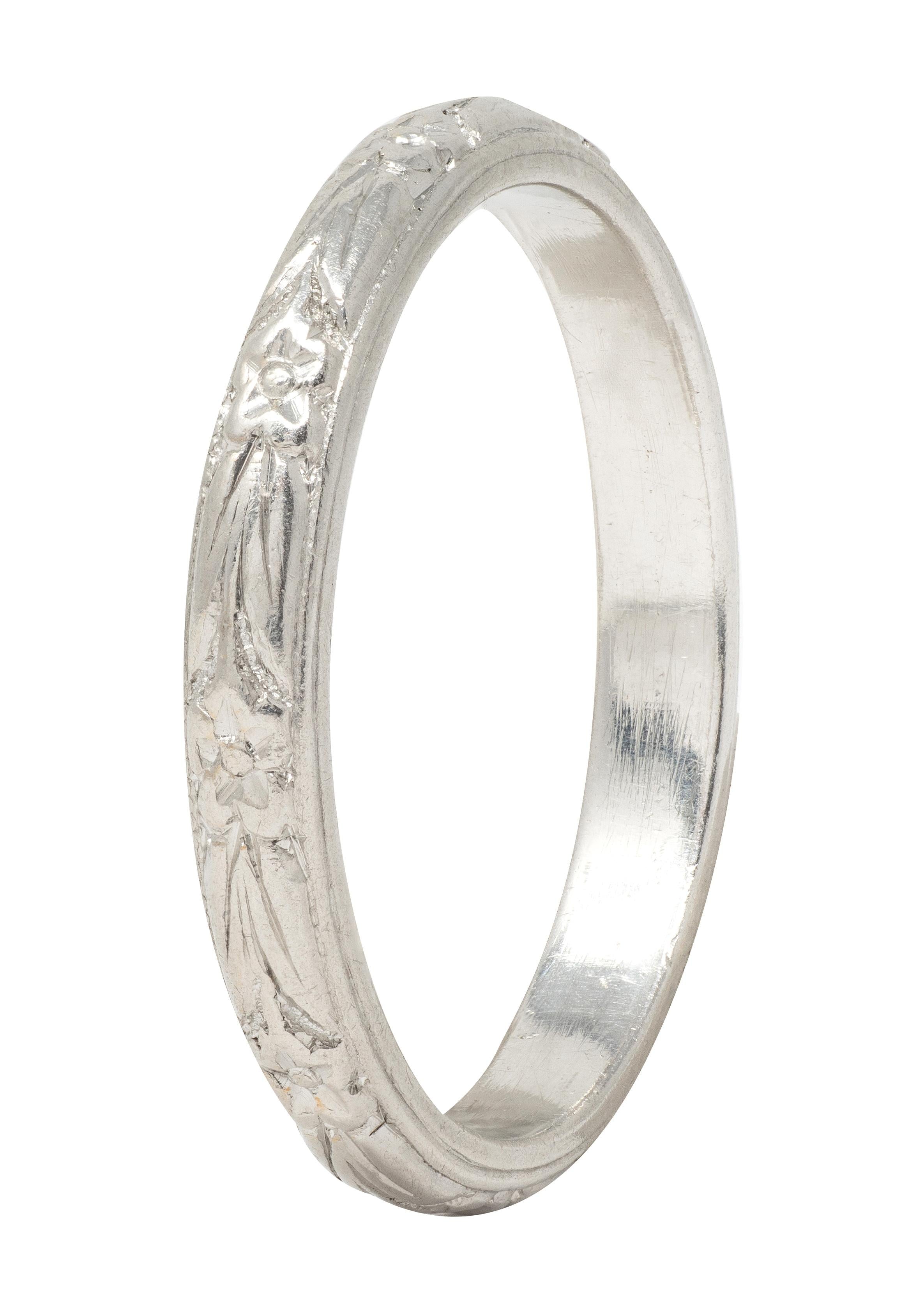 Art Deco Platinum Vintage Orange Blossom Floral Wedding Band Ring