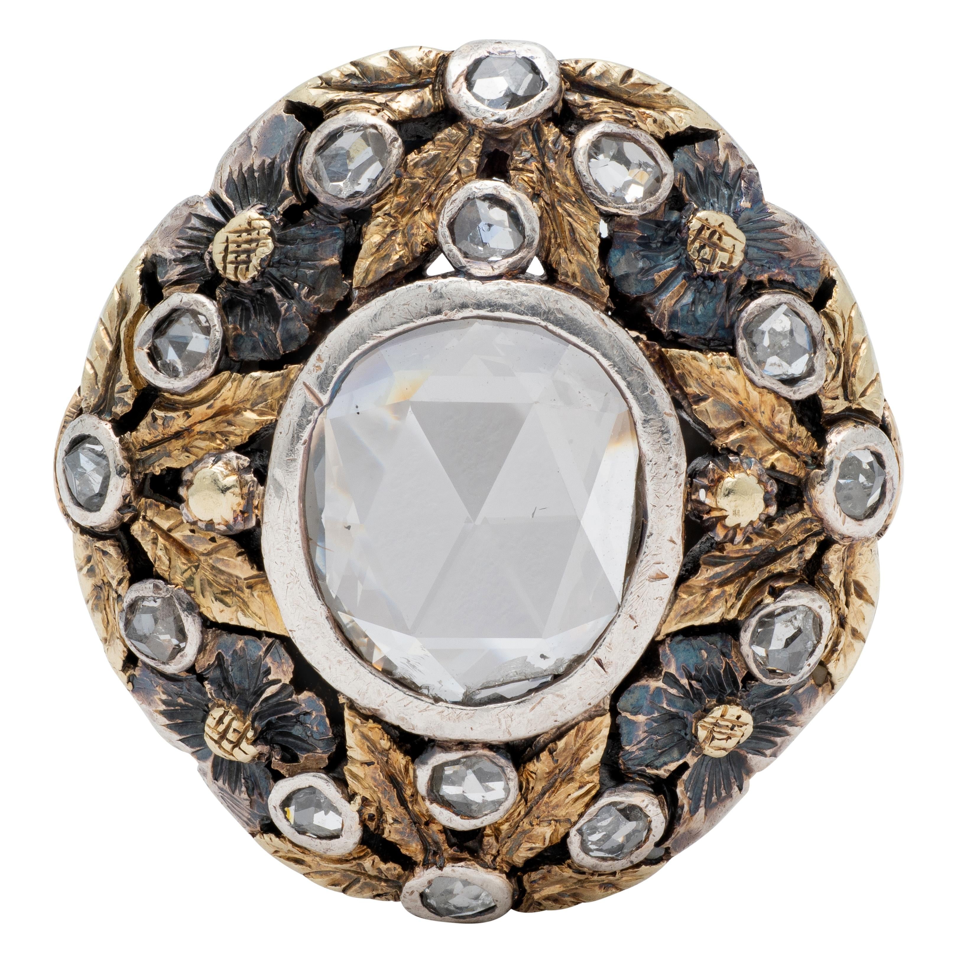 Arts & Crafts 1.26 CTW Rose Cut Diamond Silver-Topped 14K Gold Antique Ring