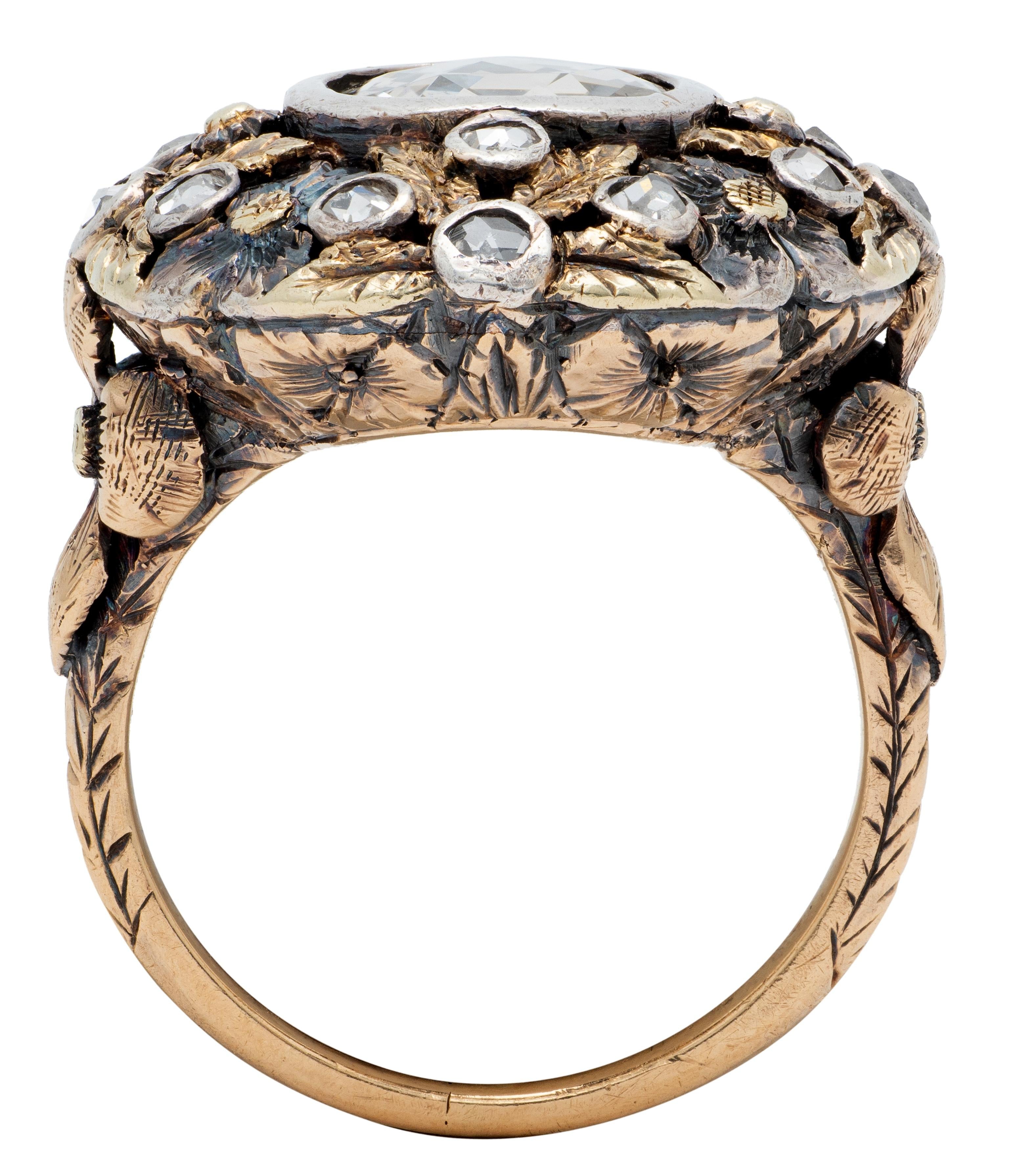 Arts & Crafts 1.26 CTW Rose Cut Diamond Silver-Topped 14K Gold Antique Ring